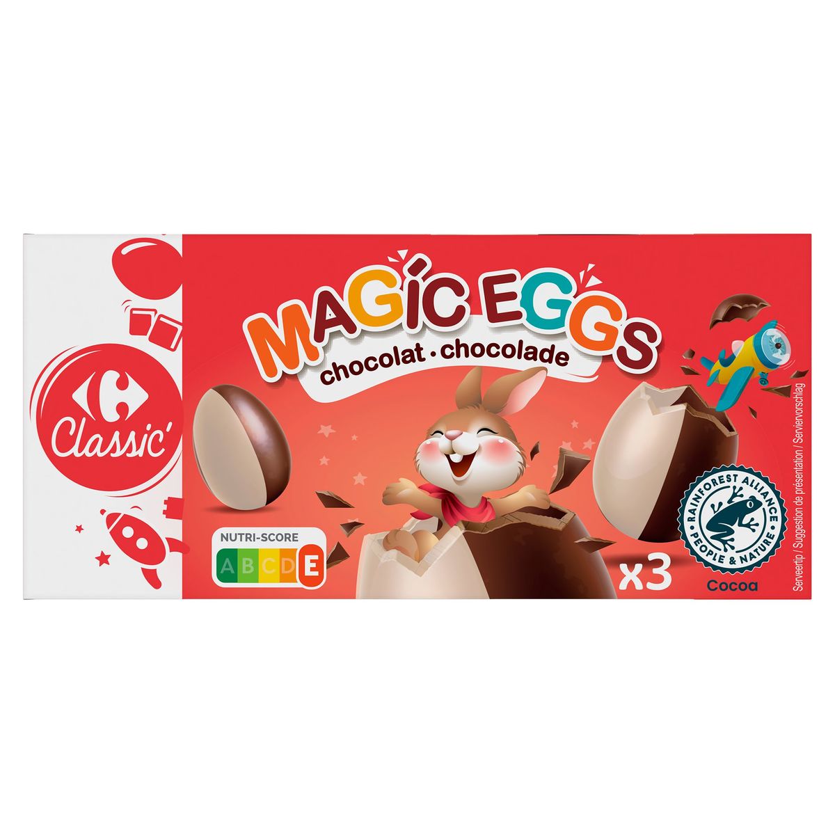 Chocolat de Pâques oeufs Magic Eggs avec jouet CARREFOUR CLASSIC' : la  boite de 3 - 60g à Prix Carrefour