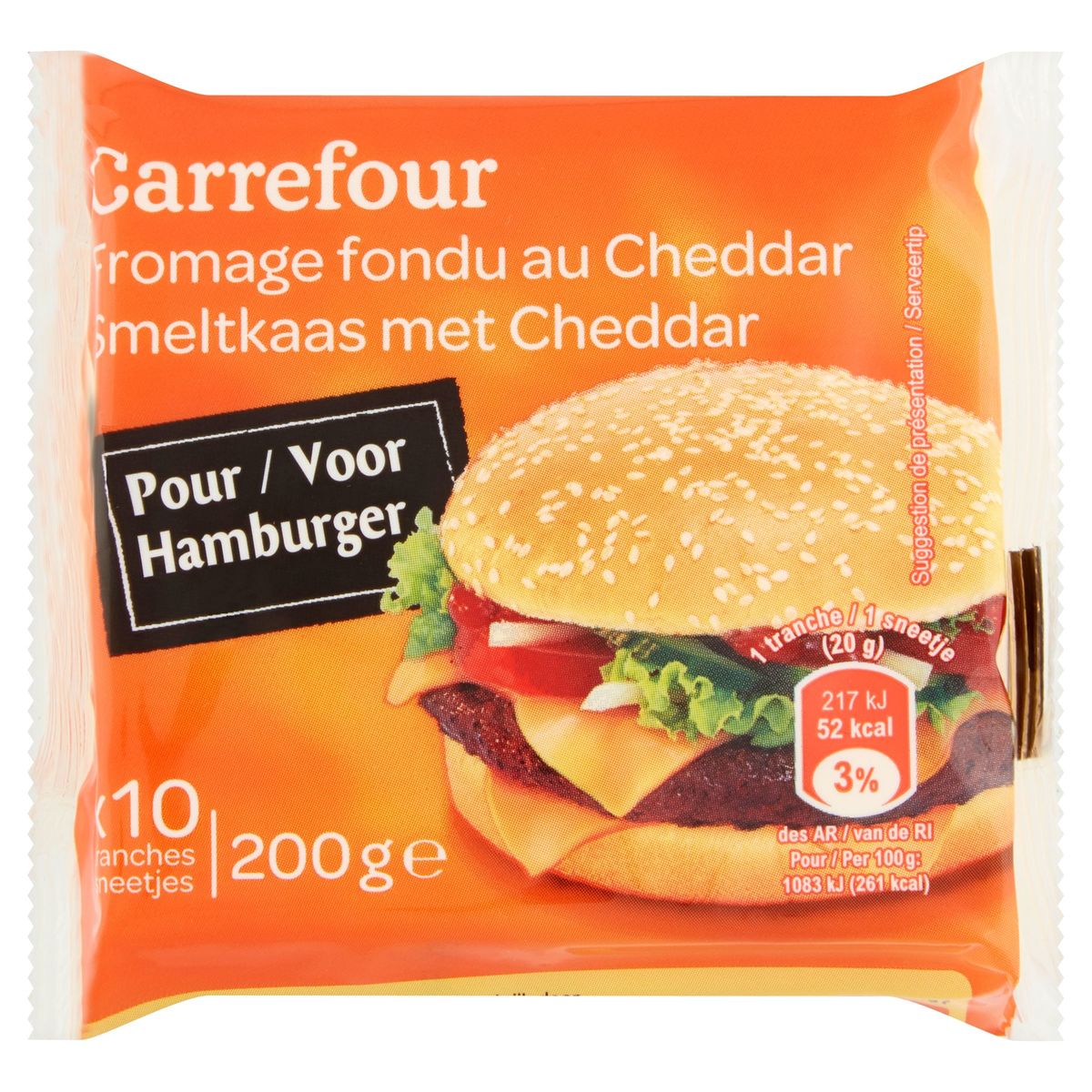 Carrefour Fromage Fondu au Cheddar 10 Tranches 200 g