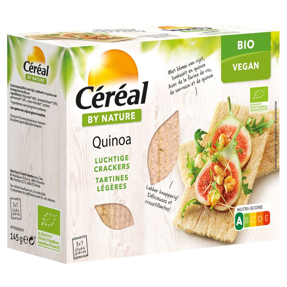 Céréal By Nature Bio Vegan Quinoa Luchtige Crackers 3 x 7 Stuks 145 g