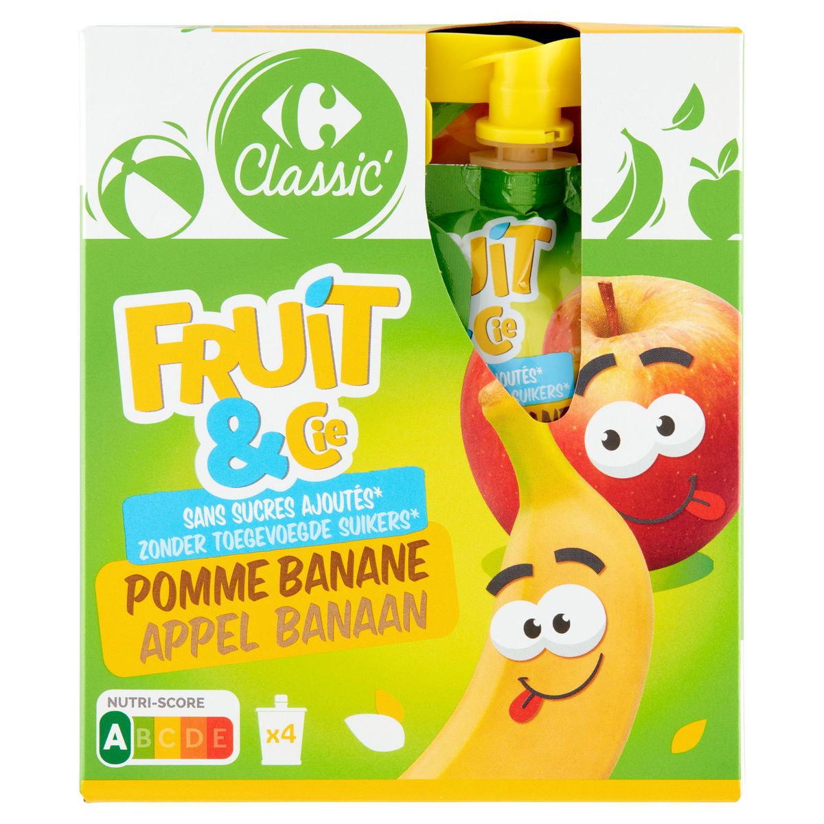 Carrefour Classic' Fruit & Cie Appel Banaan 4 x 90 g