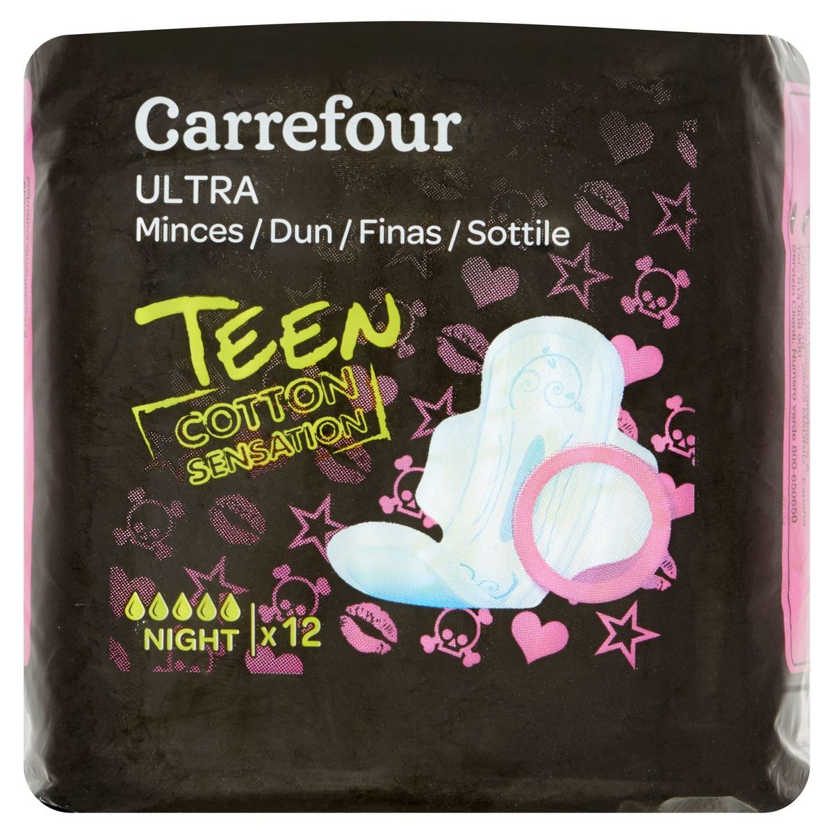 Carrefour Serviettes Ultra Minces Teen Cotton Sensation Night x 12
