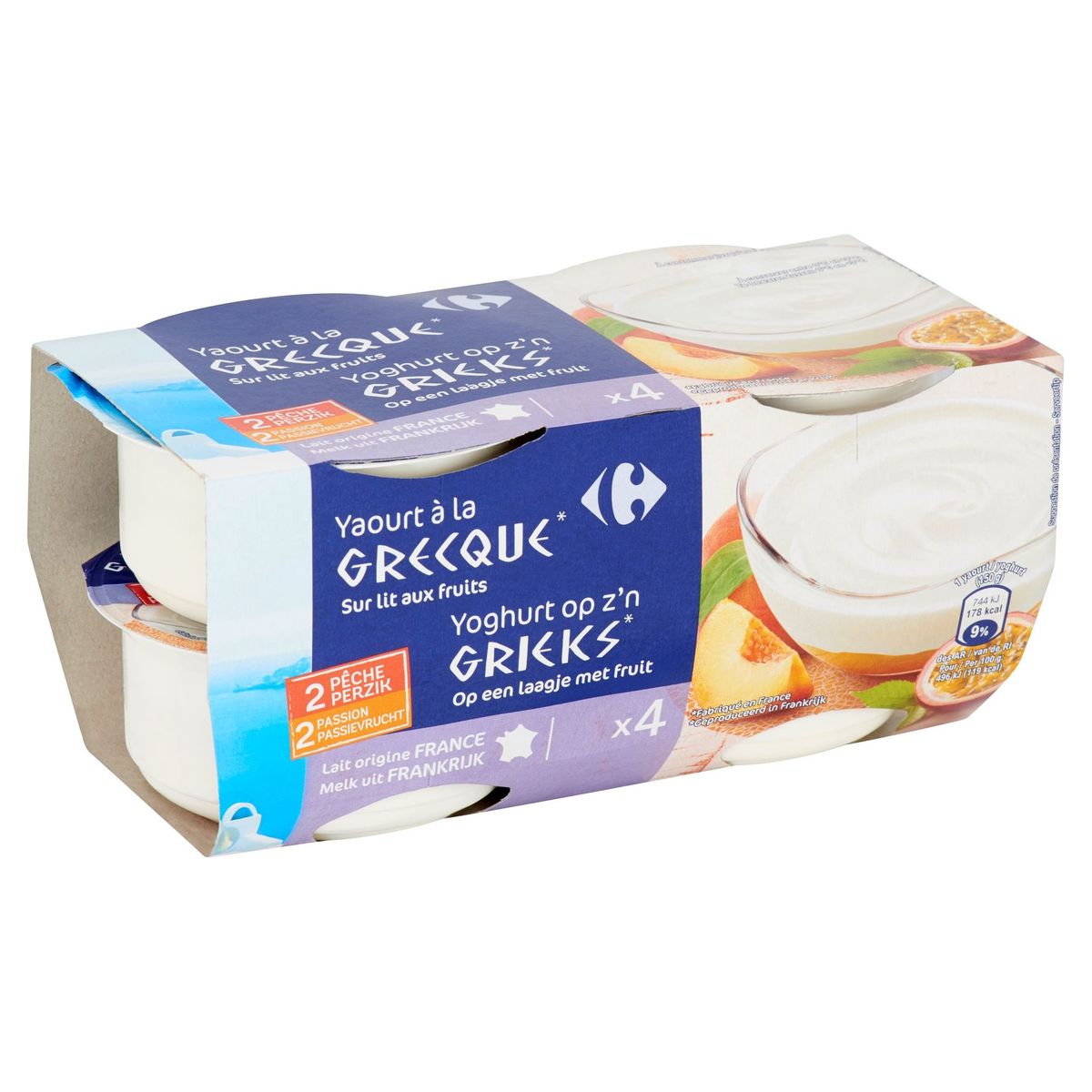 Carrefour Yoghurt op z'n Grieks Perzik Passievrucht 4 x 150 g