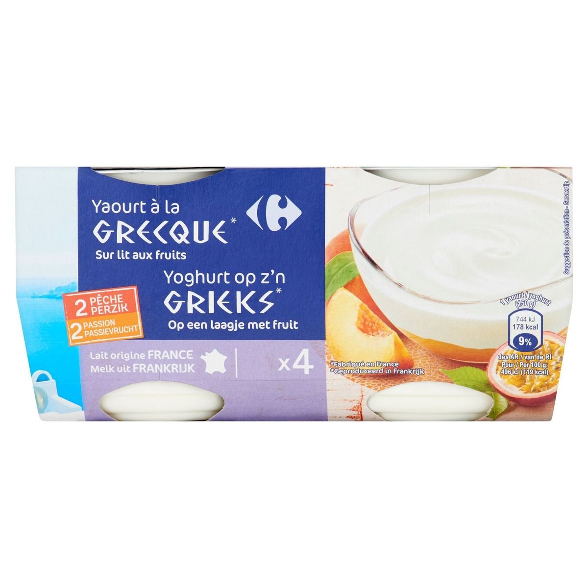 Carrefour Yoghurt op z'n Grieks Perzik Passievrucht 4 x 150 g