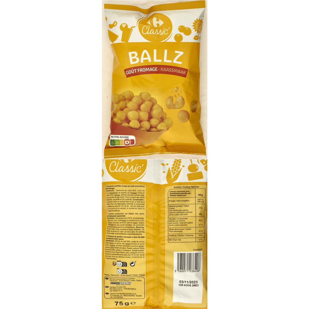 Carrefour Classic' Ballz Goût Fromage 75 g