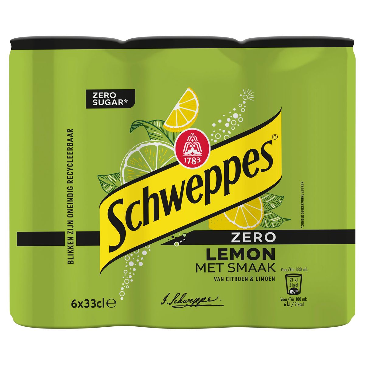 Schweppes Zero Lemon met Smaak van Citroen & Limoen 6 x 33 cl