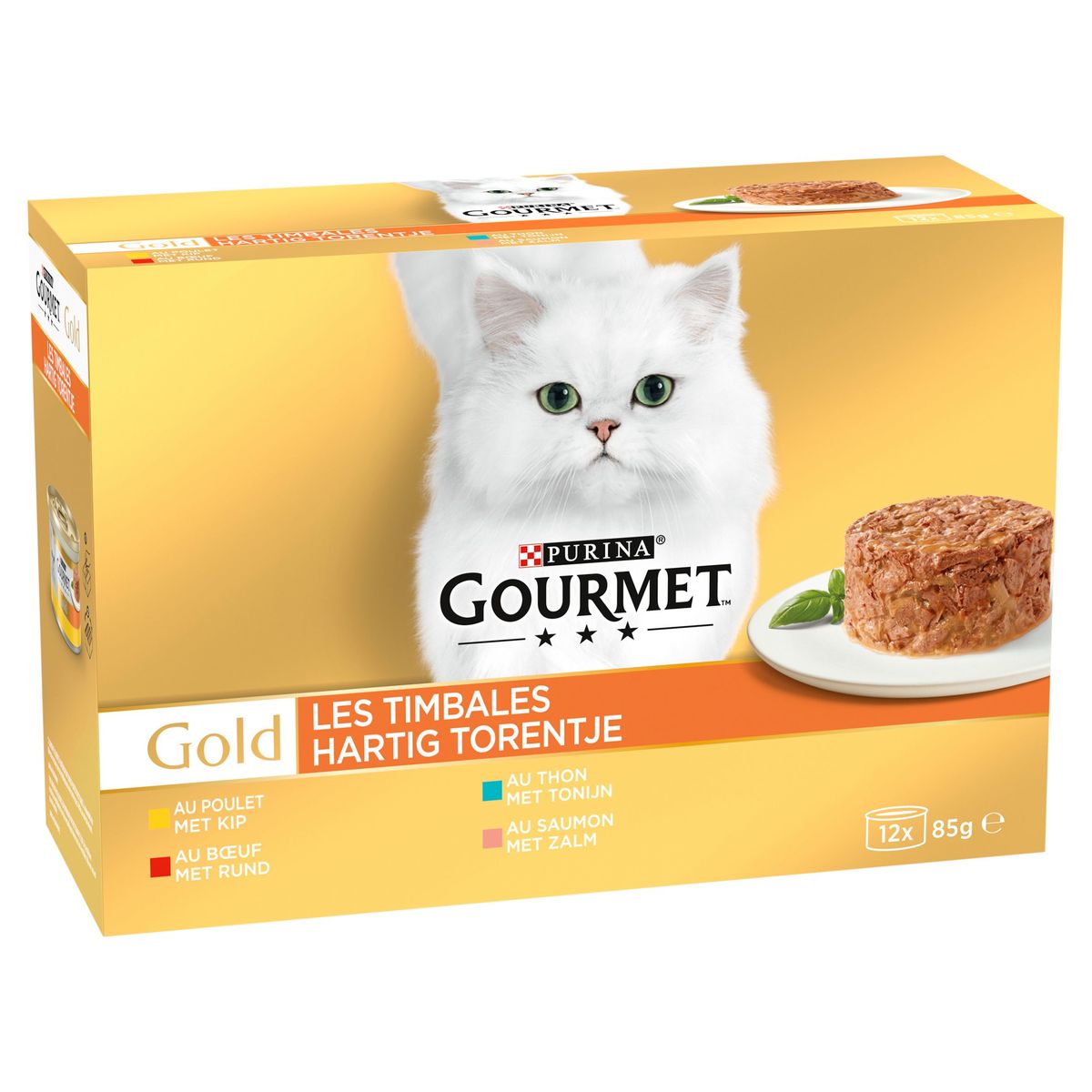 Gourmet Gold Les Timbales Patée Poulet Boeuf Thon et Saumon 12x85g