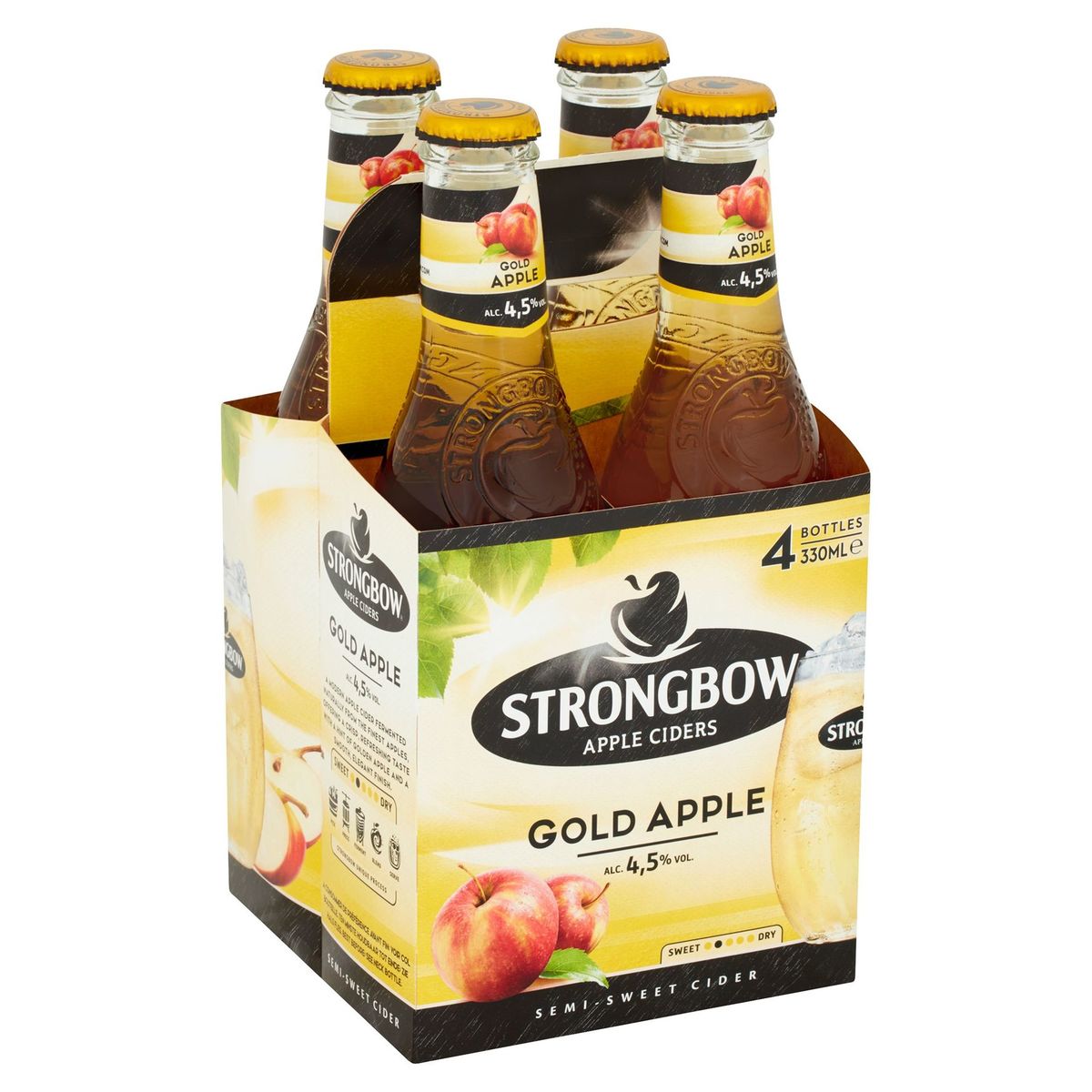 Strongbow Bière cidre Gold apple 4.5% ALC 4 x 33 cl Bouteille