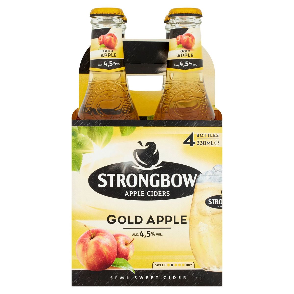 Strongbow Bière cidre Gold apple 4.5% ALC 4 x 33 cl Bouteille