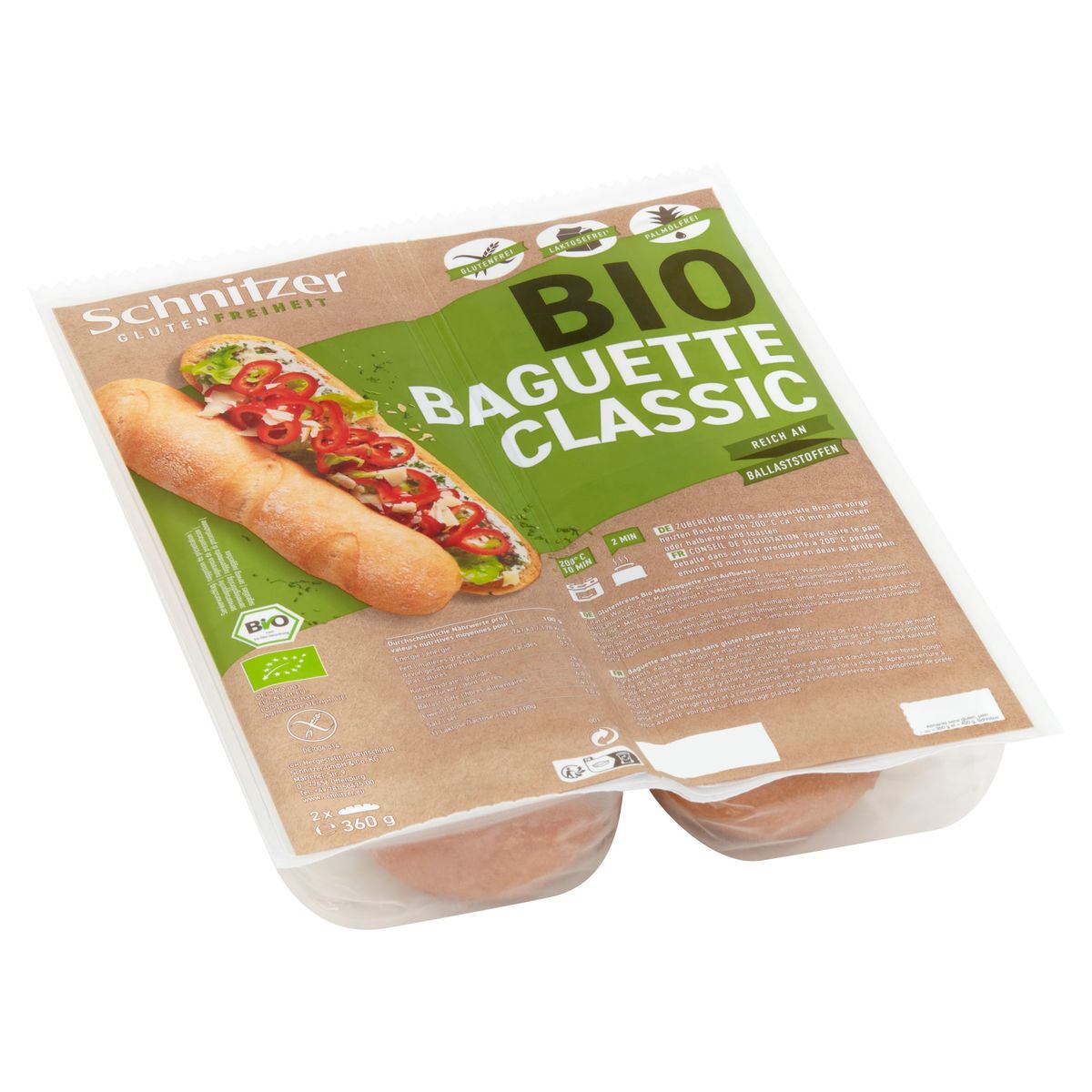 Schnitzer Baguette au Maïs Bio Sans Gluten 2 Pièces 360 g