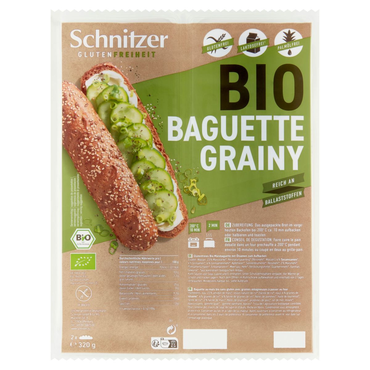 Schnitzer Baguette au Maïs Bio Sans Gluten 2 Pièces 320 g