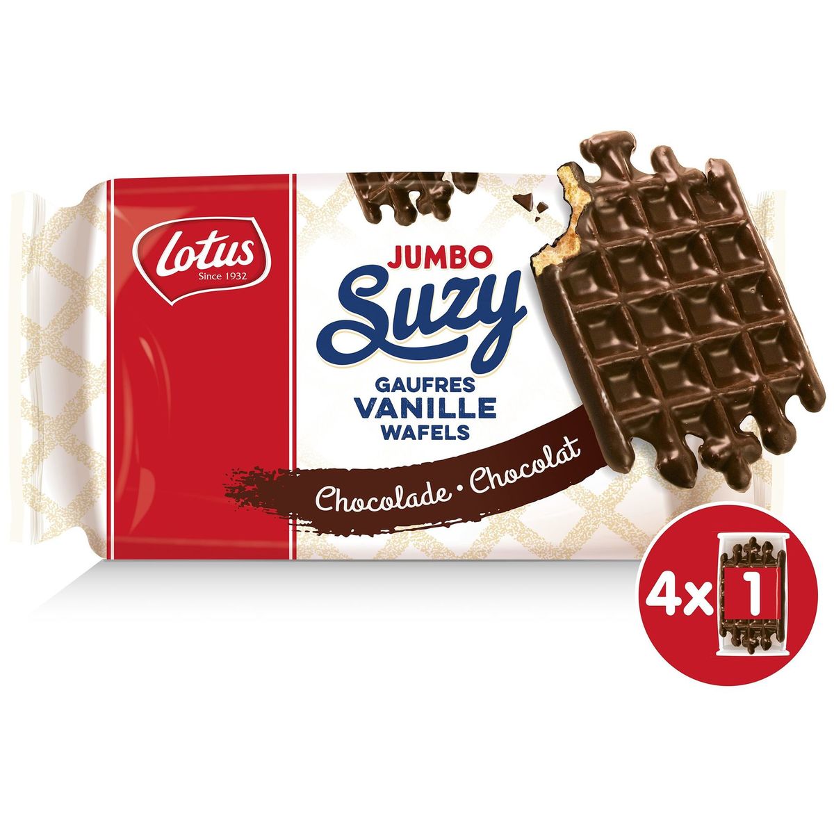 Lotus Suzy Jumbo Vanille Wafels Chocolade 4 x 75 g