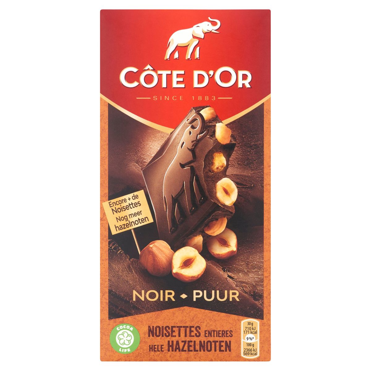 Côte d'Or Bloc Pure Chocolade Tablet Hele Hazelnoten 180 g