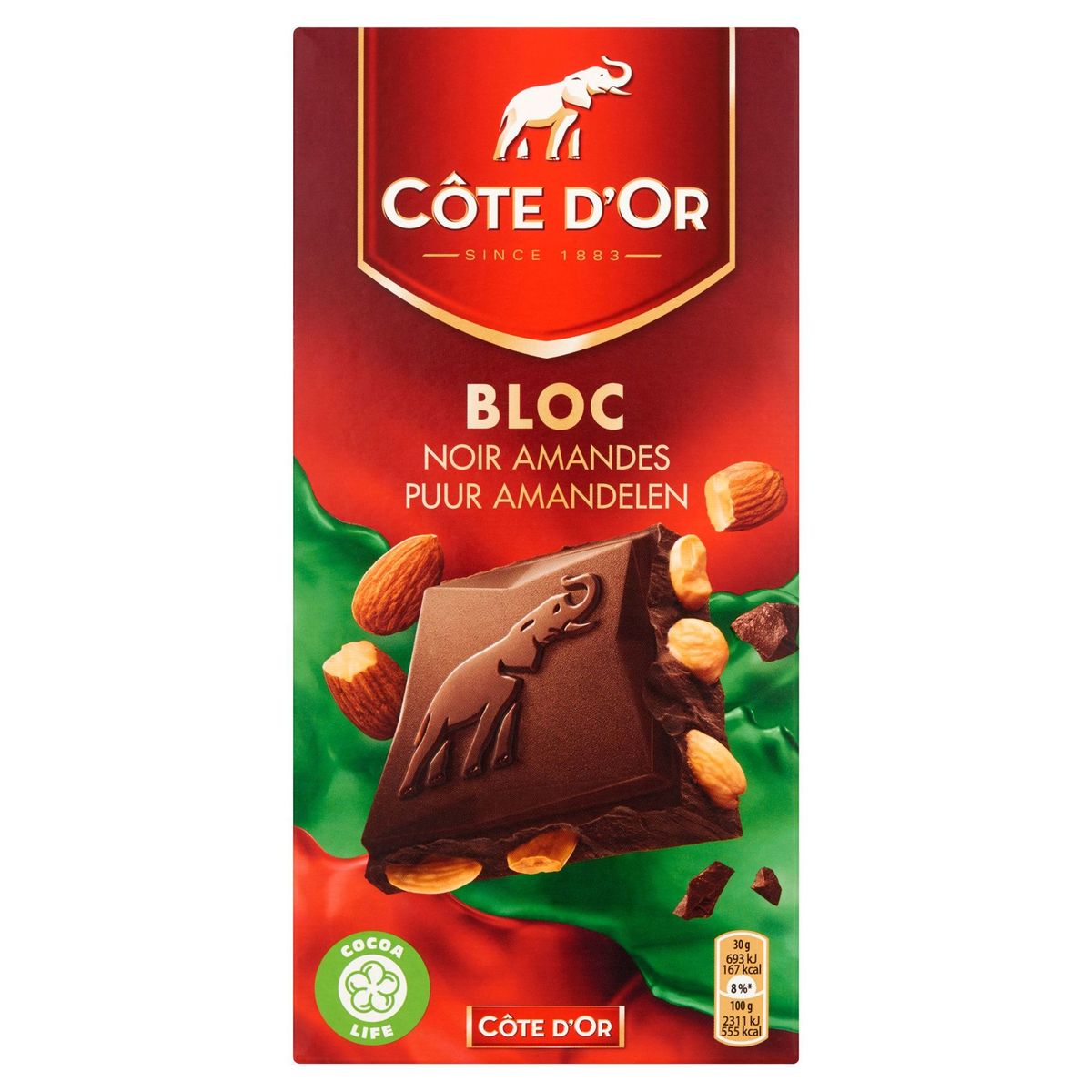 Côte d'Or Bloc Tablette De Chocolat Noir Avec Amandes 180 g