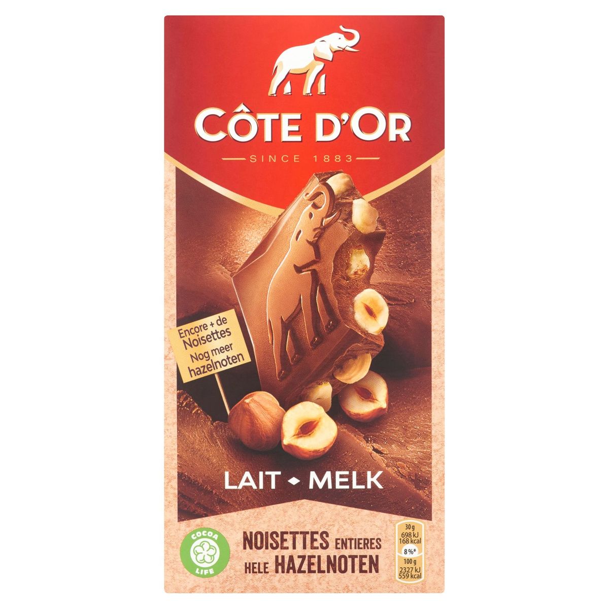 Côte d'Or Tablette De Chocolat Au Lait Aux Noisettes Entières 180 g