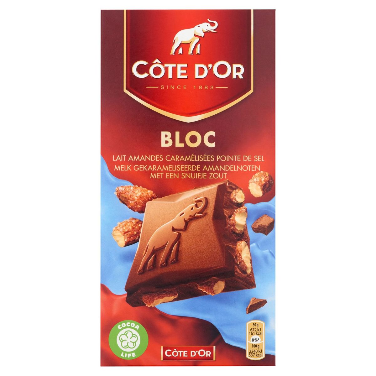 Côte d'Or Bloc Tablette De Chocolat Au Lait Amandes Caramélisées Pointe de Sel 180 g