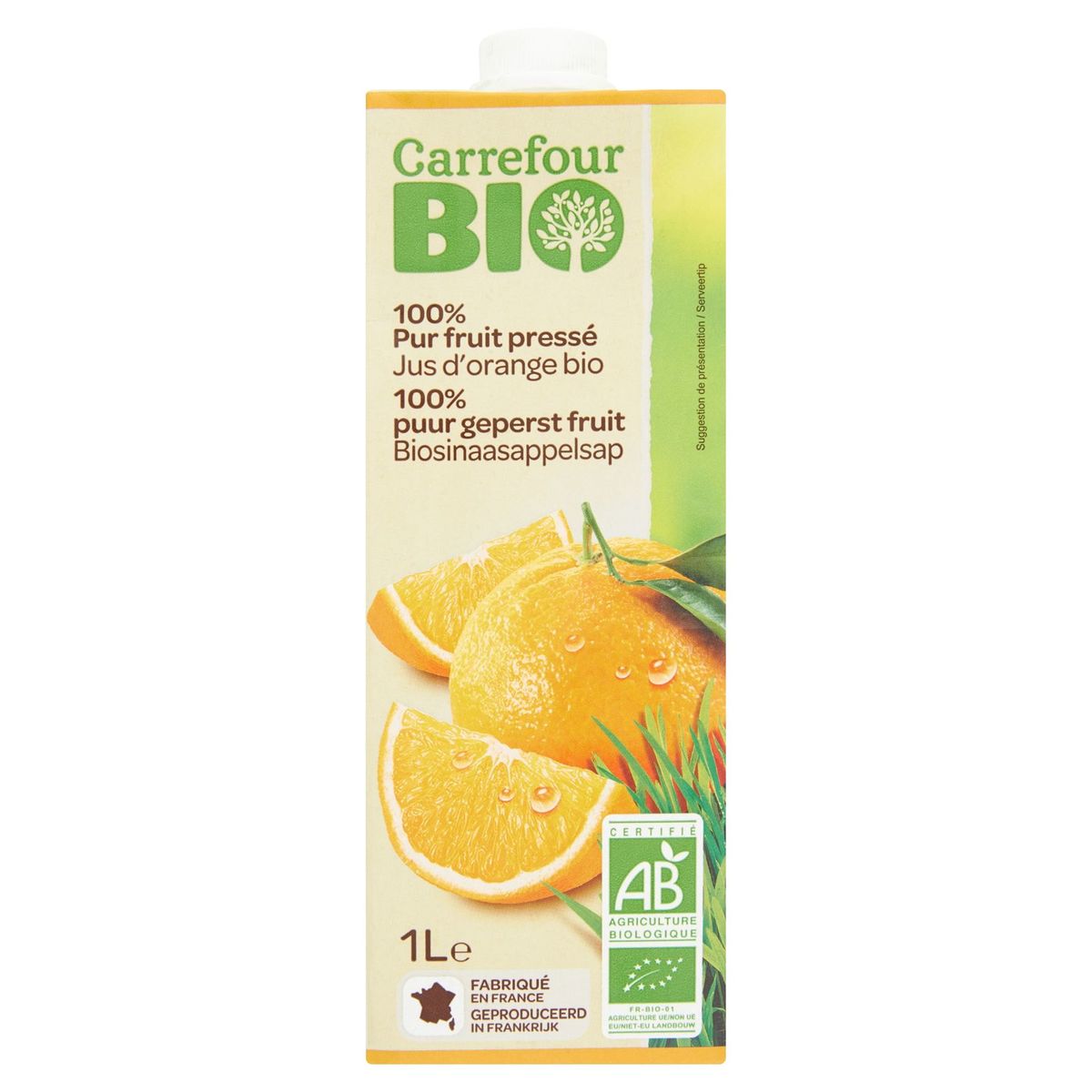 Carrefour Bio 100% Pur Fruit Pressé Jus d'Orange Bio 1 L