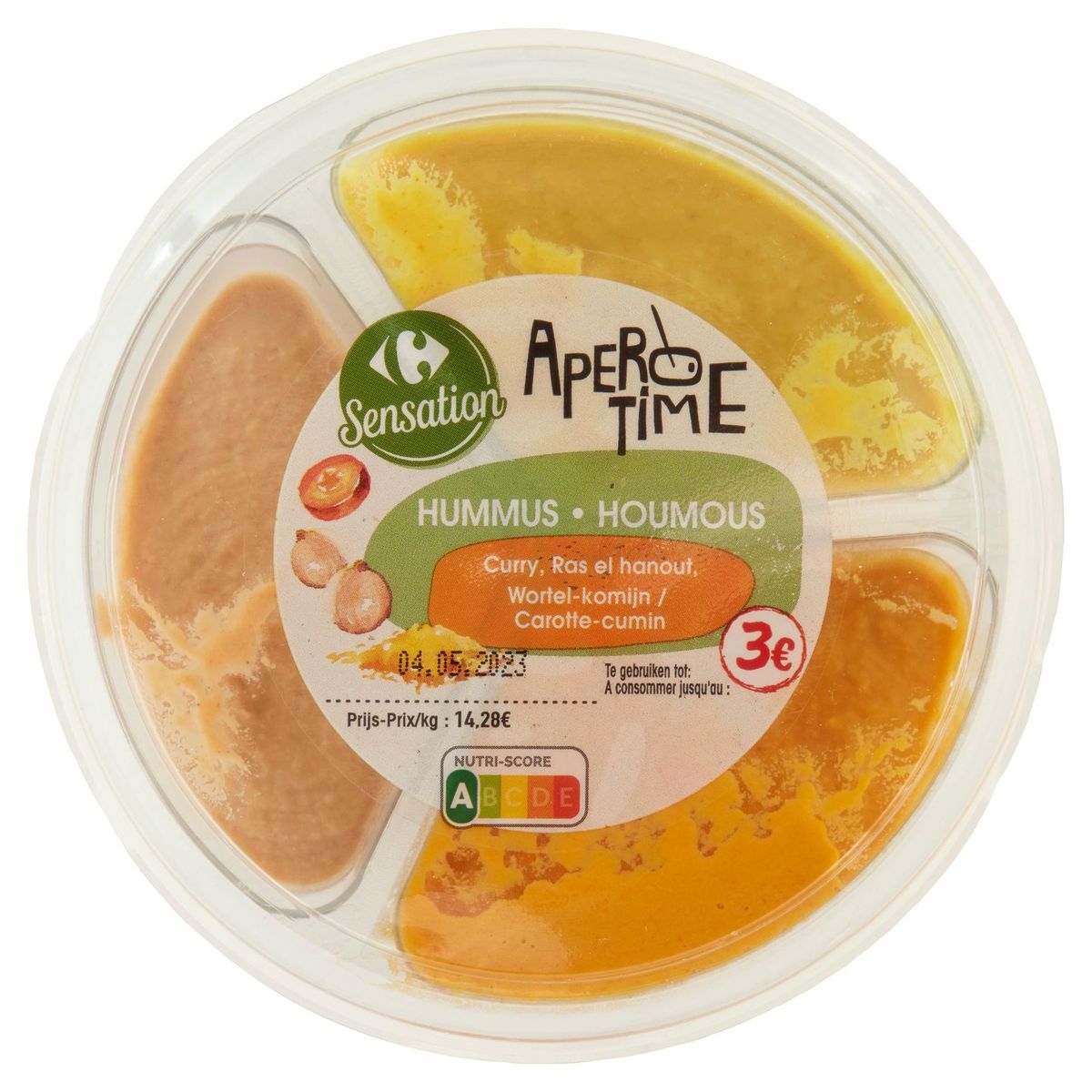 Carrefour Sensation Apero Time Houmous Curry, Ras el Hanout, Carotte - Cumin 210 g