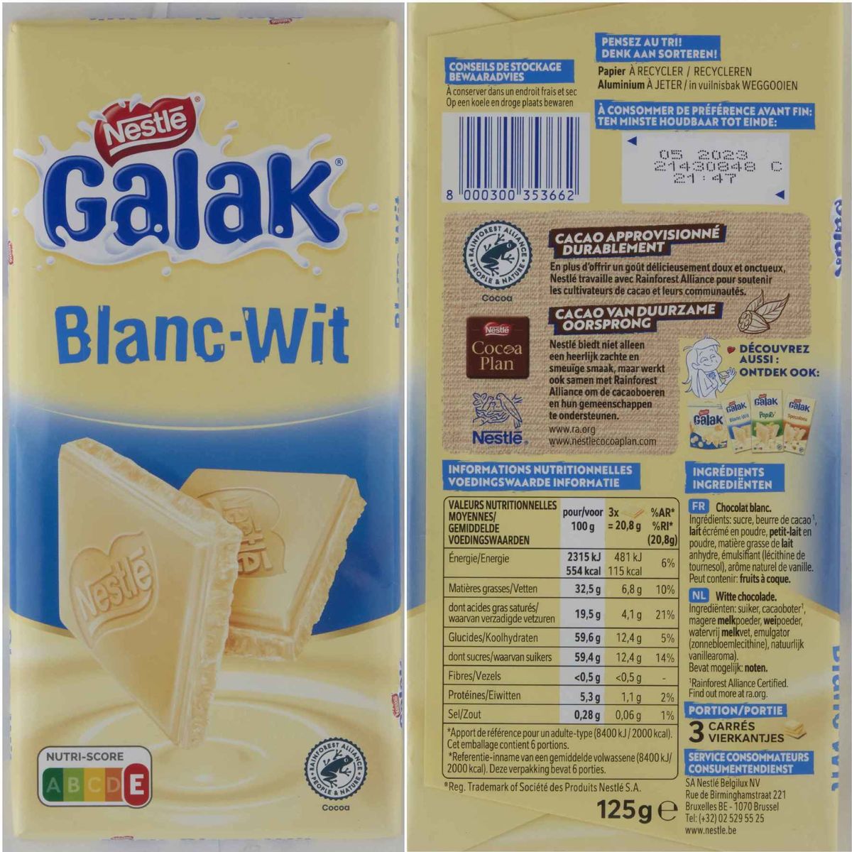 GALAK Chocolat Blanc Tablette 125 g