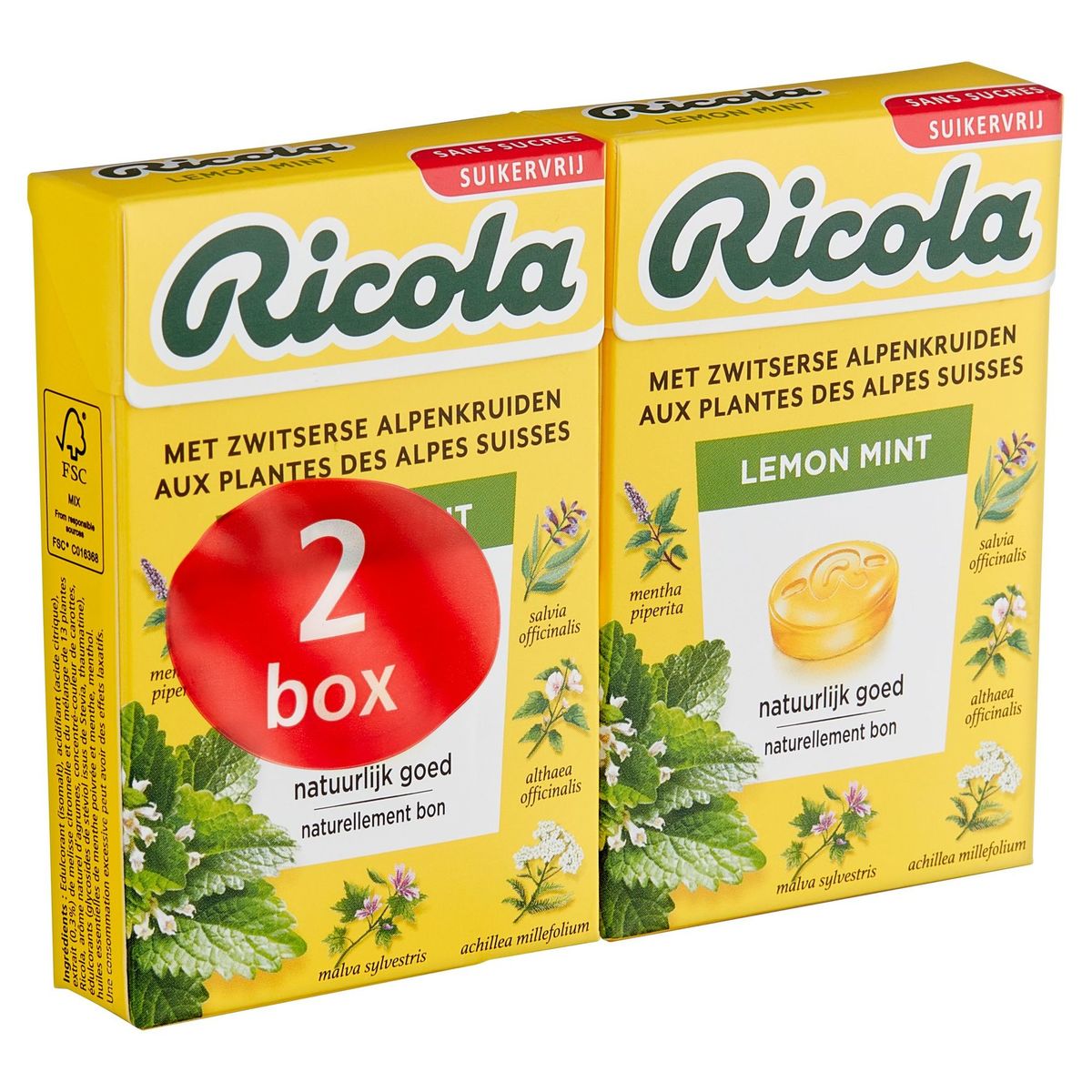 Ricola Lemon Mint Zwitserse Kruidenpastilles 2 x 50 g