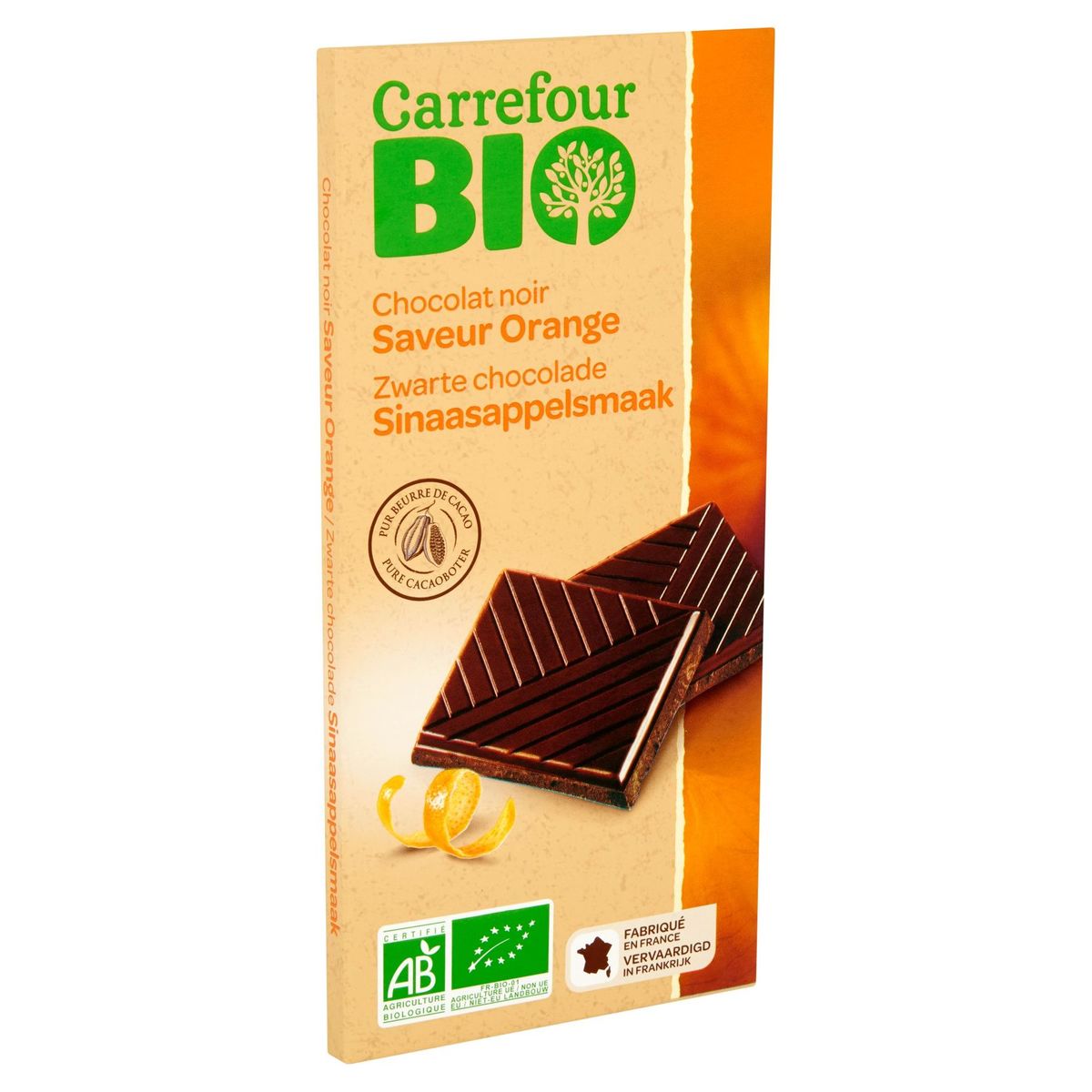 Carrefour Bio Zwarte Chocolade Sinaasappelsmaak 100 g
