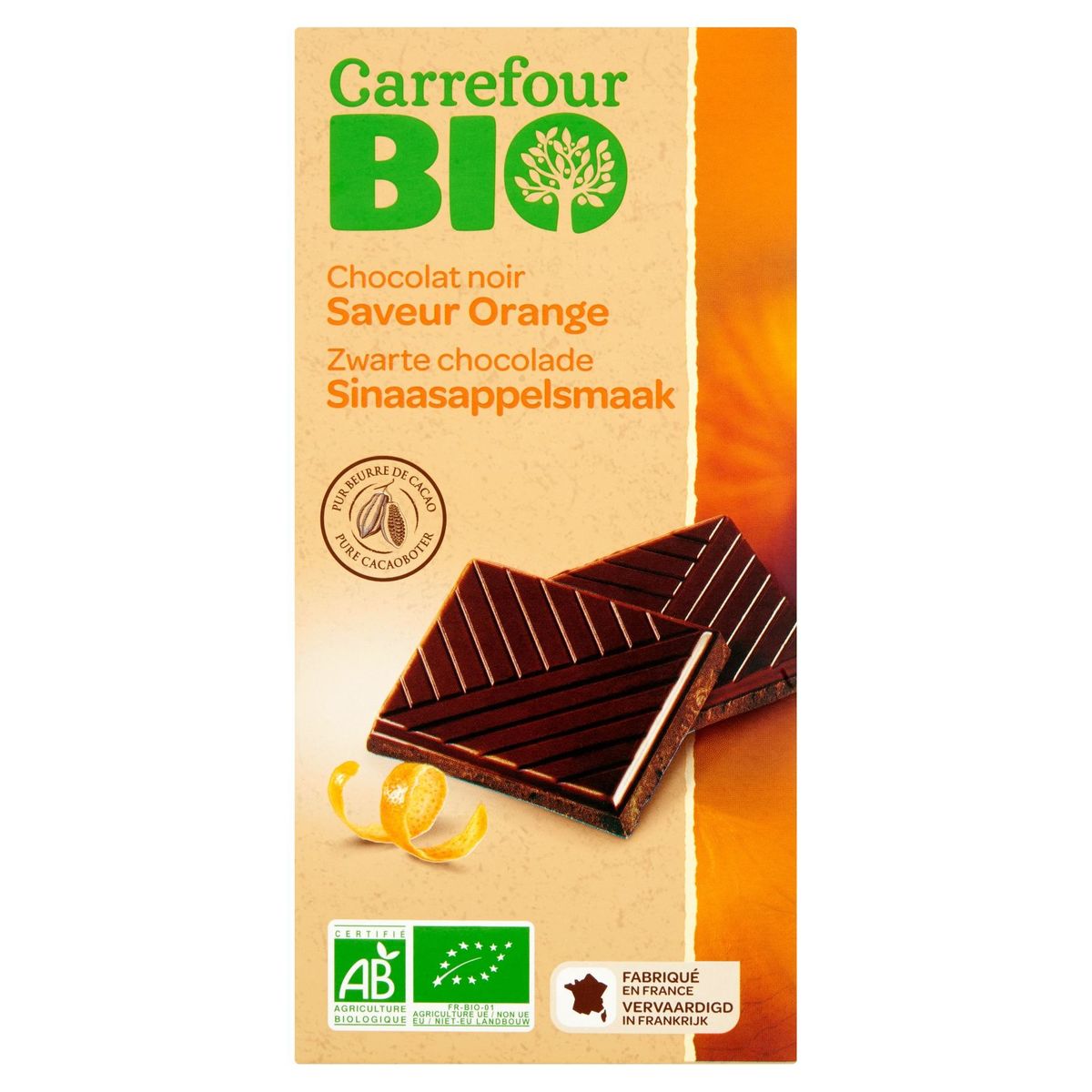 Carrefour Bio Zwarte Chocolade Sinaasappelsmaak 100 g