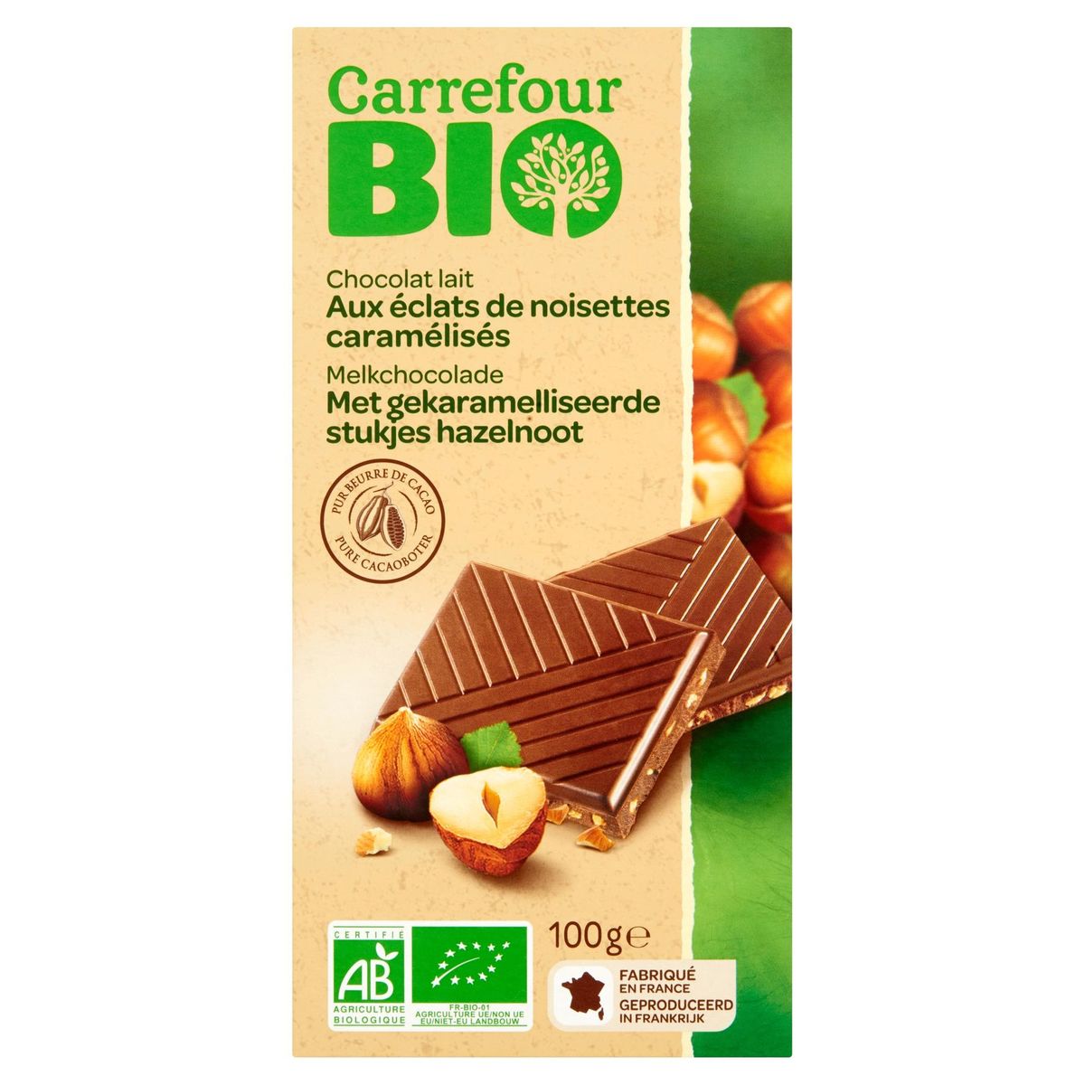 Carrefour Bio Melkchocolade Gekaramelliseerde Stukjes Hazelnoot 100 G Carrefour Site