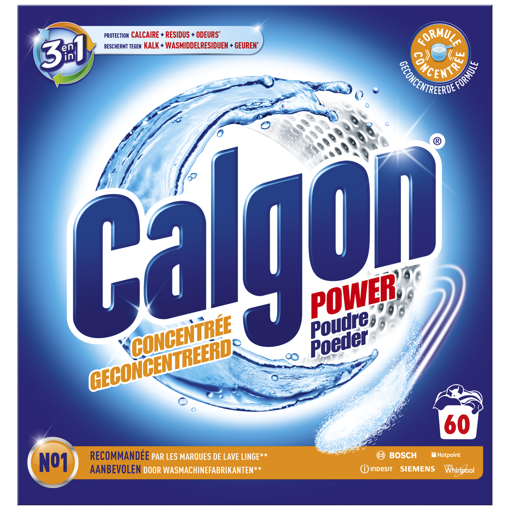 Calgon 3 in 1 Power Poeder Wasmachine Reiniger Anti kalk 60 Doseringen