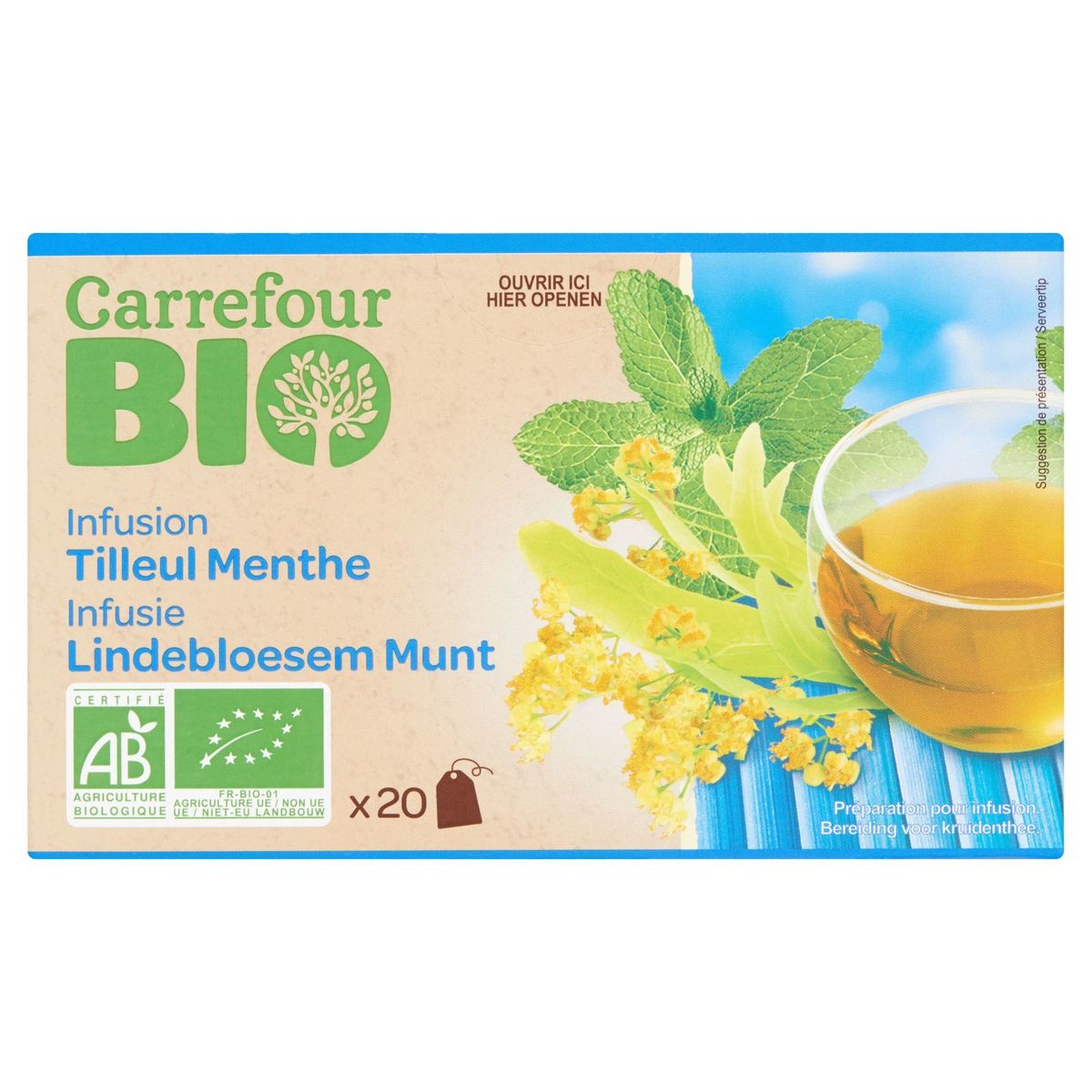 Carrefour Bio Infusion Tilleul Menthe Sachets 20 x 1.3 g ...