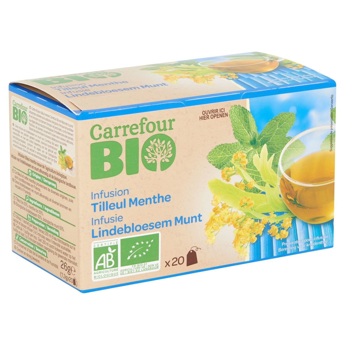 Carrefour Bio Infusie Lindebloesem Munt Theezakjes 20 x 1.3 g