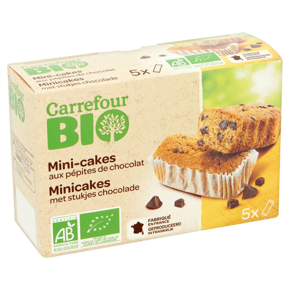 Carrefour Bio Mini-Cakes aux Pépites de Chocolat 5 Pièces 175 g