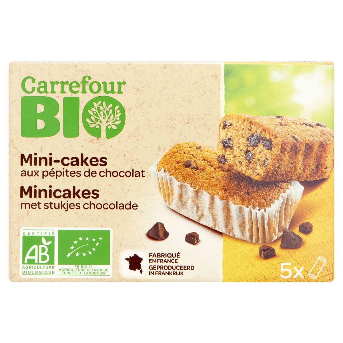 Carrefour Bio Mini-Cakes aux Pépites de Chocolat 5 Pièces 175 g