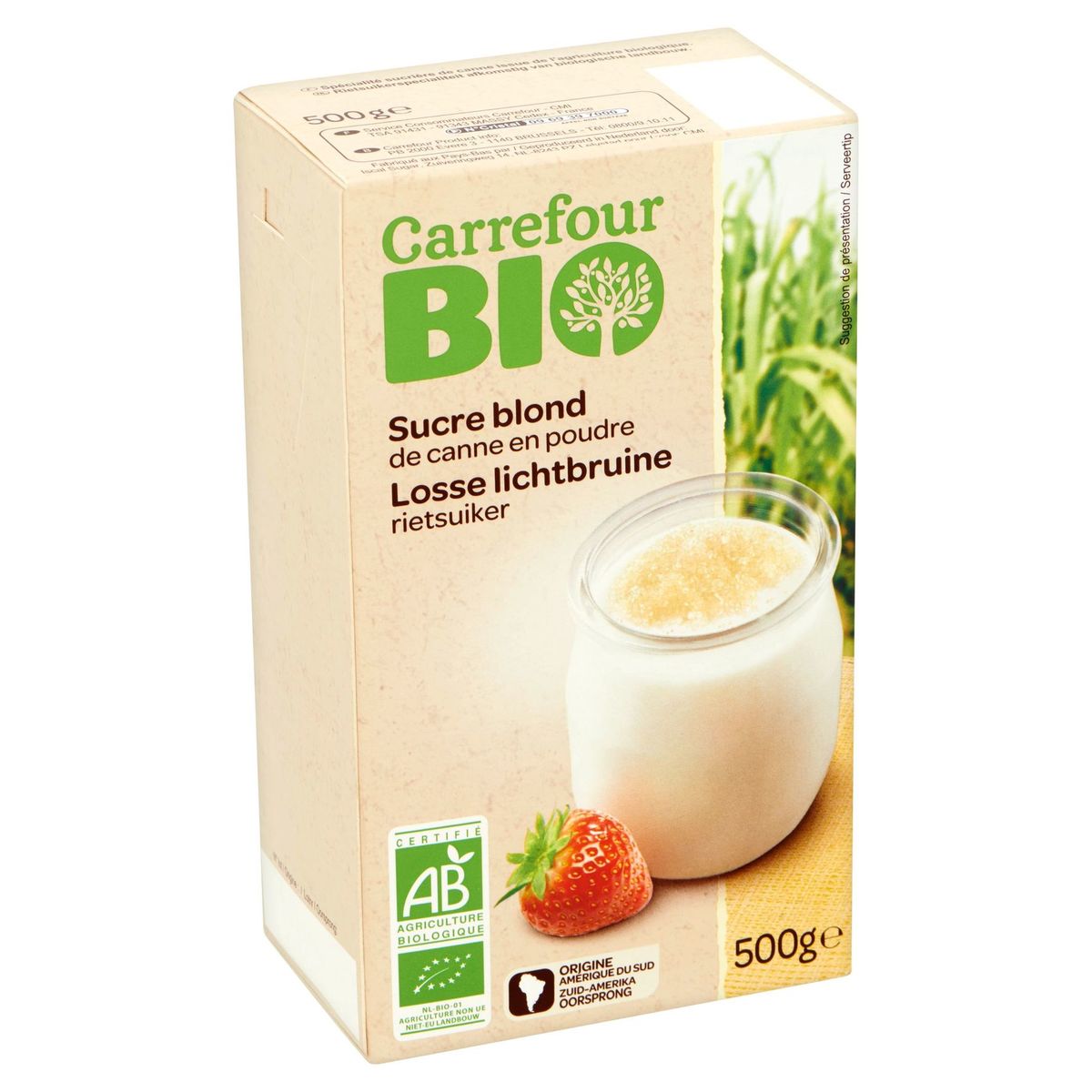 Carrefour Bio Sucre Blond de Canne en Poudre 500 g