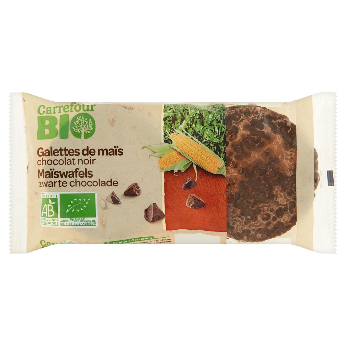 Carrefour Bio Maïswafels Zwarte Chocolade 100 g