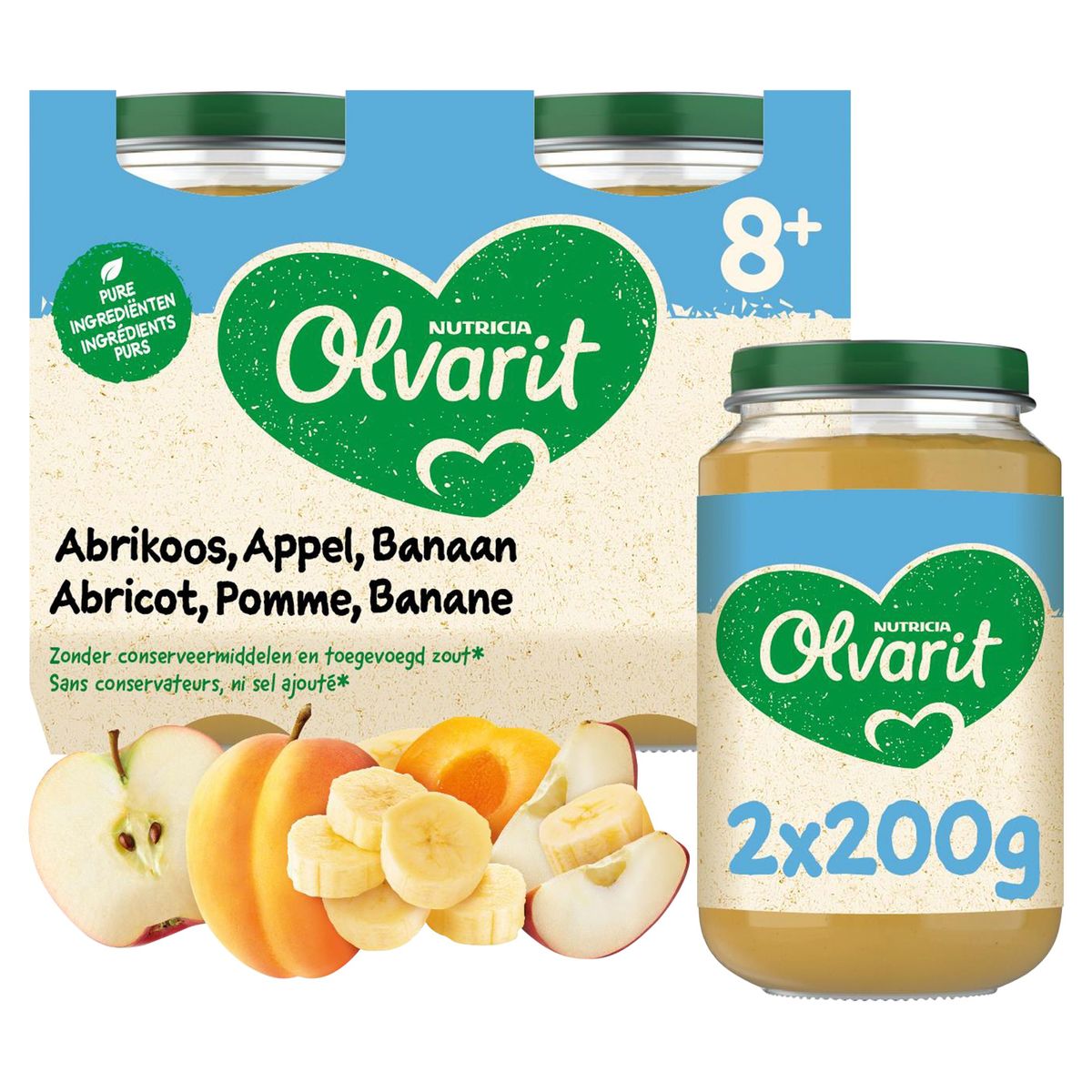 Olvarit Nutricia Abrikoos Appel Banaan 8+ Maanden 2 x 200 g