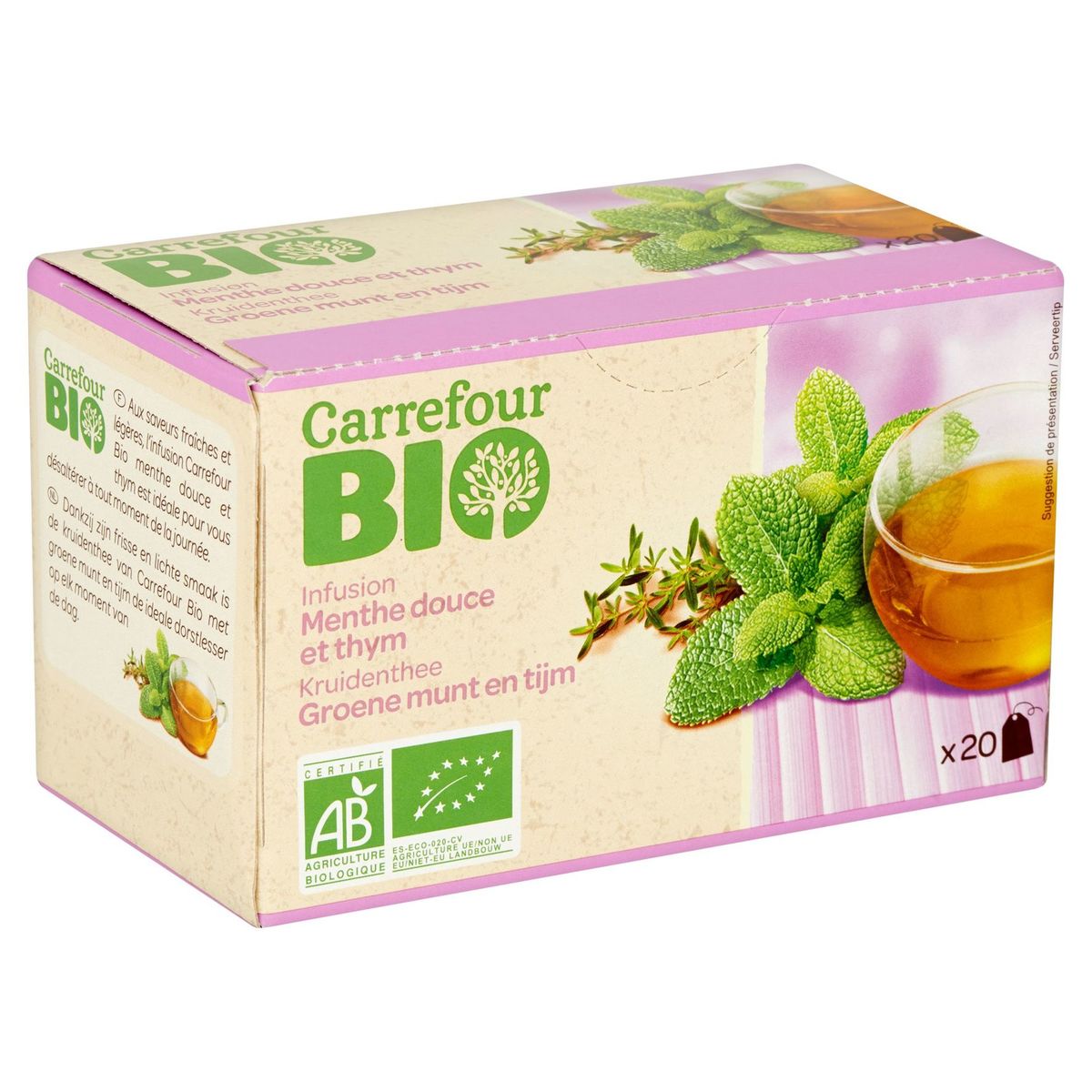 Carrefour Bio Kruidenthee Groene Munt en Tijm 20 Zakjes 30 g
