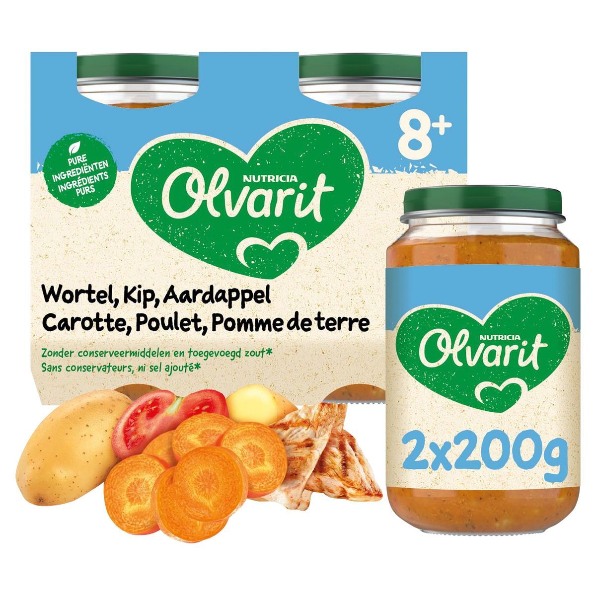 Olvarit maaltijdpotje Wortel Kip Aardappel 8 maanden  2x 200 g