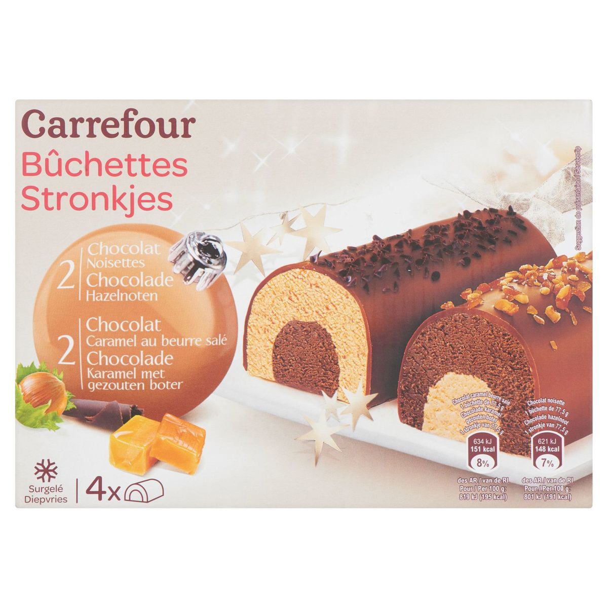 Carrefour Bûchettes Chocolat Noisettes Caramel Beurre Salé 4 x 77.5 g