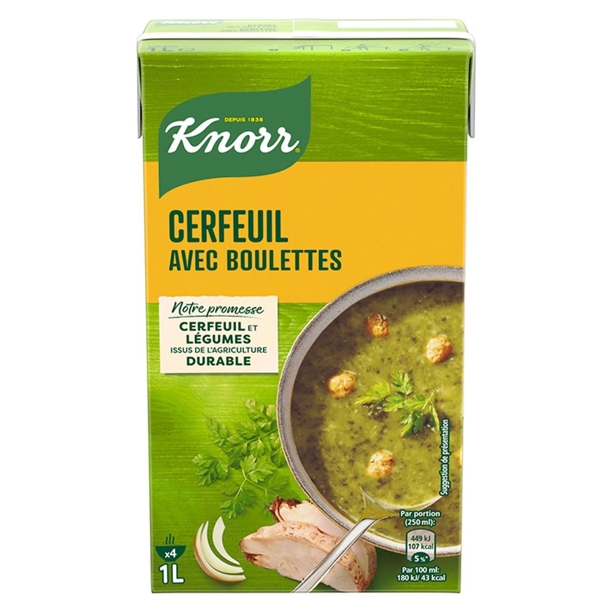 Knorr Soupe en Brique Cerfeuil avec Boulettes 1 L