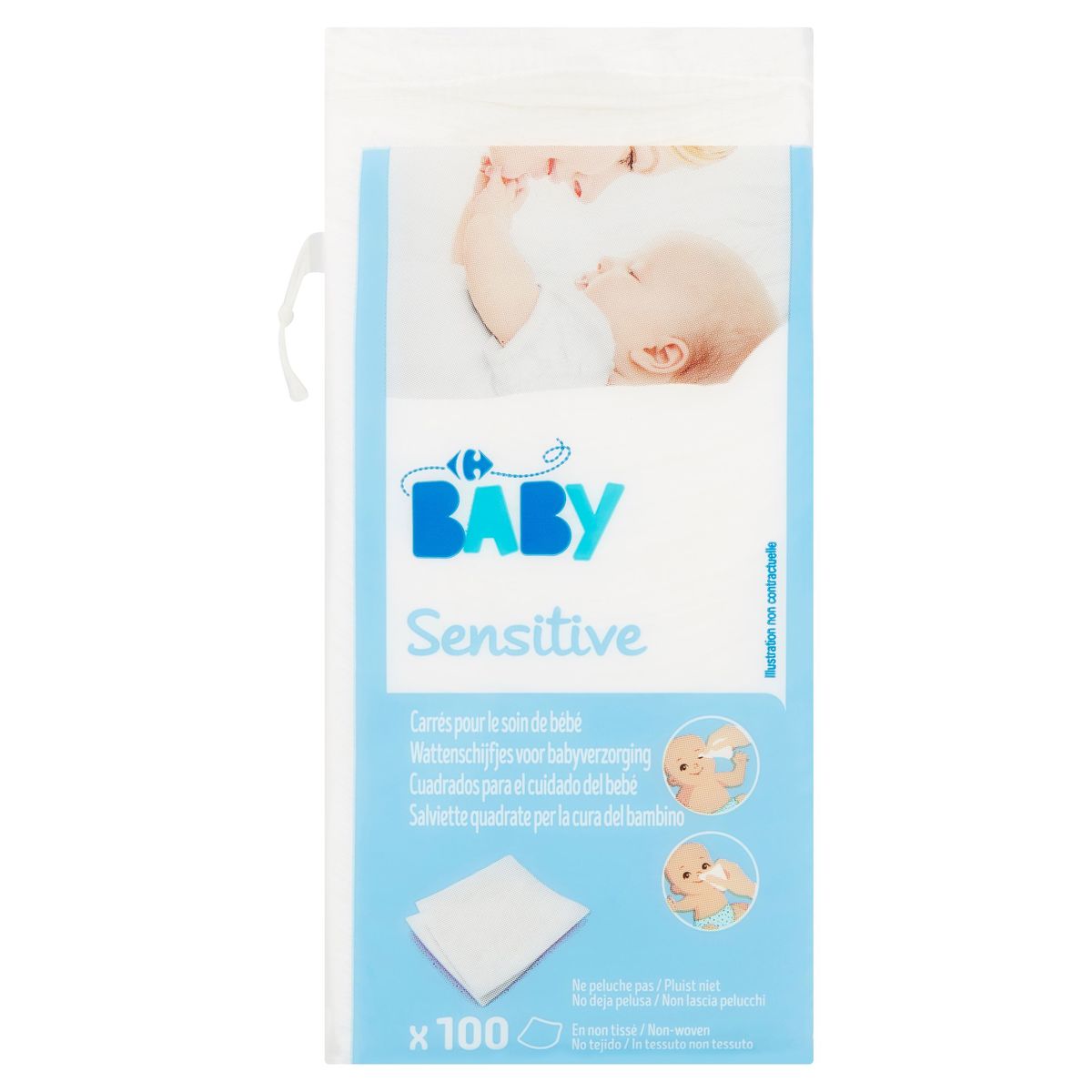 Carrefour Baby Sensitive Carrés pour le Soin de Bébé 100 Pièces