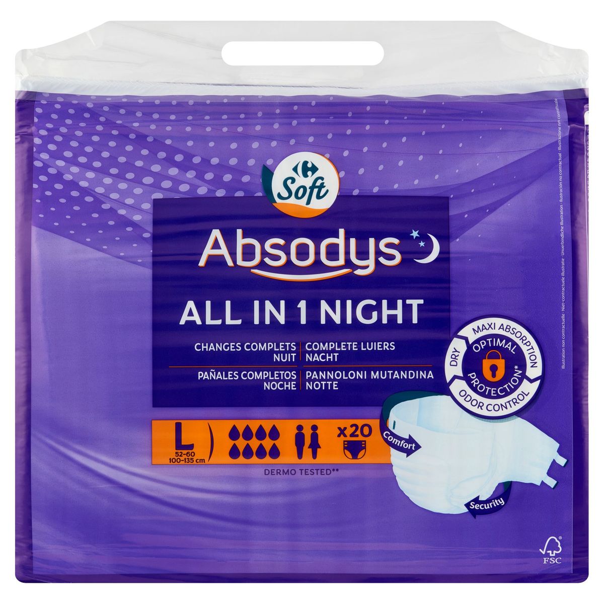 Carrefour Soft Absodys All in 1 Night Complete Luiers Nacht L 20 Stuks