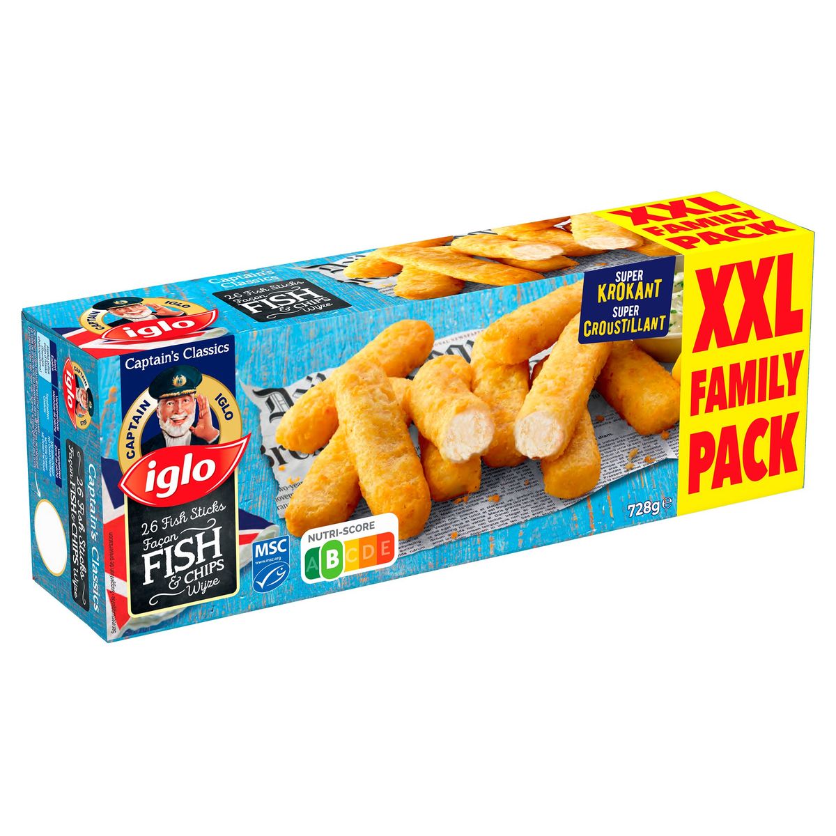 Captain Iglo Fish Sticks Façon Fish & Chips x26 Pièces Family Pack 336g