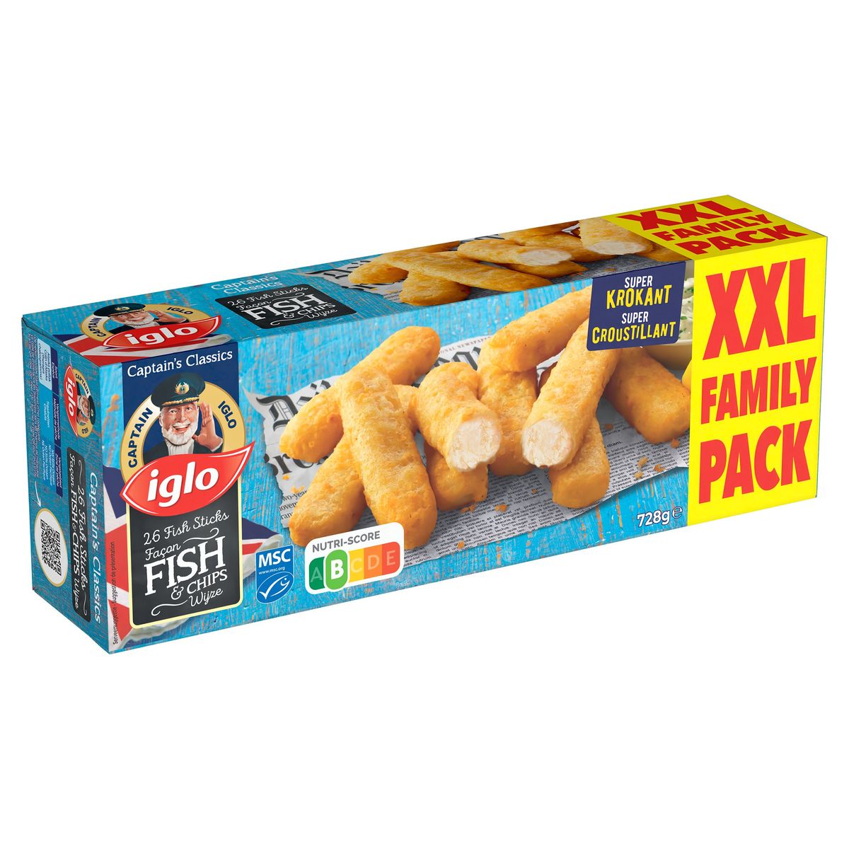 Captain Iglo Fish Sticks Façon Fish & Chips 26 Pièces Family Pack 728g