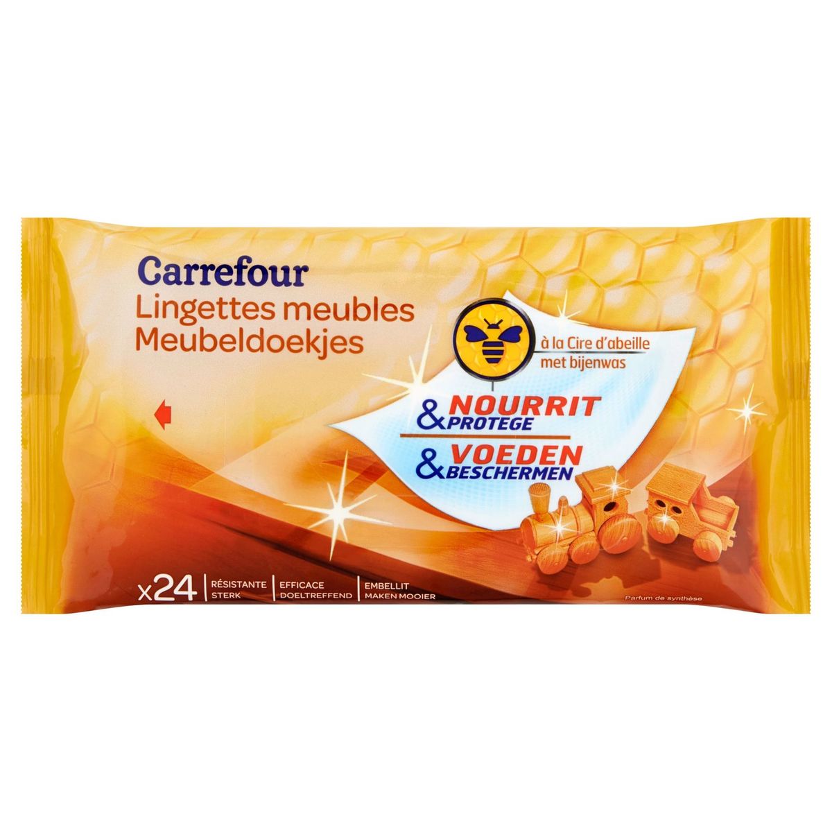 Carrefour Lingettes Meubles à la Cire d'Abeille 24 Pièces