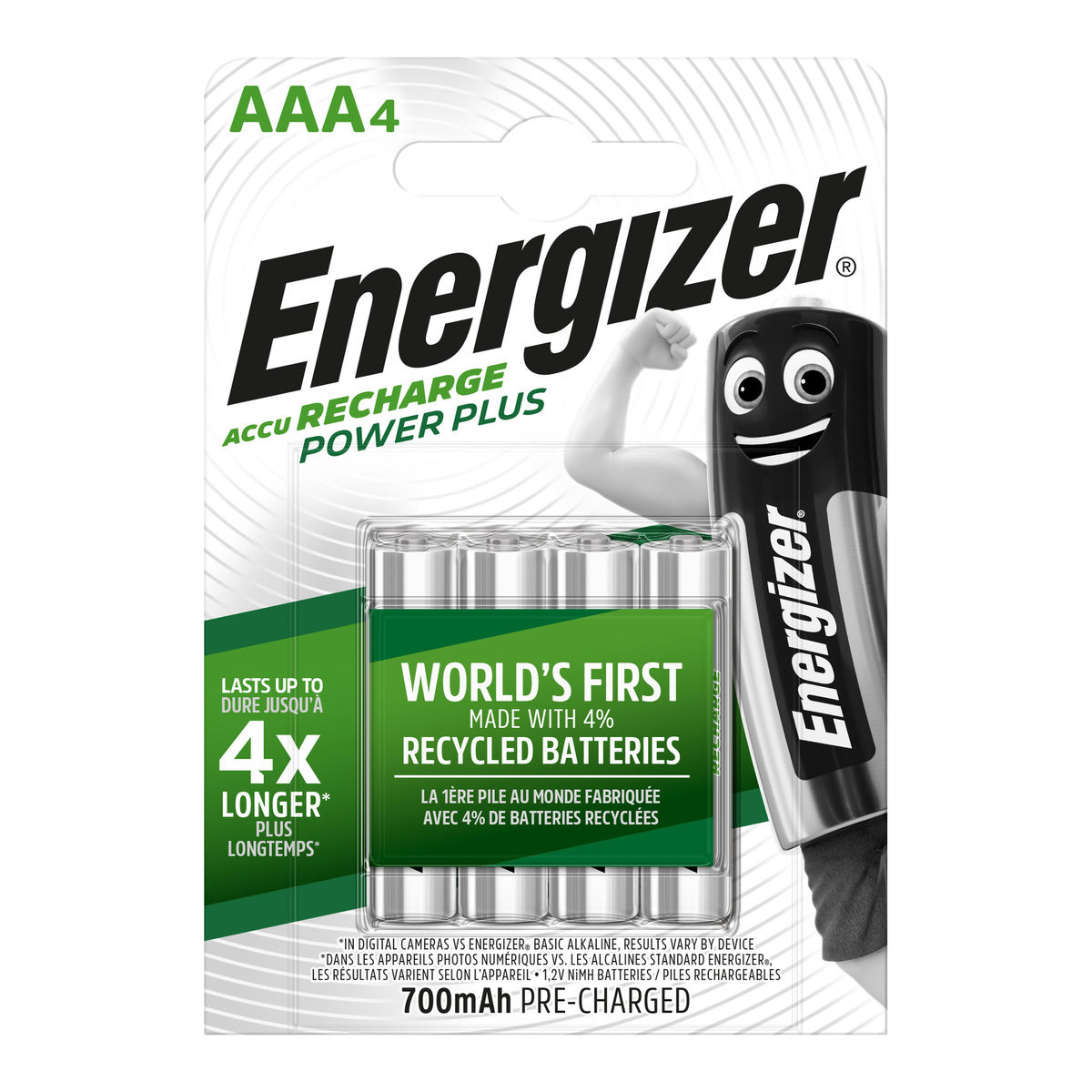 Energizer Accu Recharge Power Plus Pile Rechargeable AAA 4 pièces