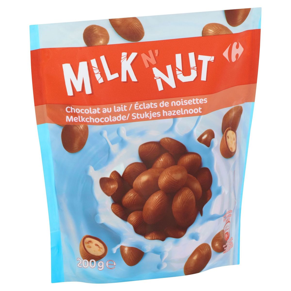 Carrefour Milk n' Nut Melkchocolade Stukjes Hazelnoot 200 g