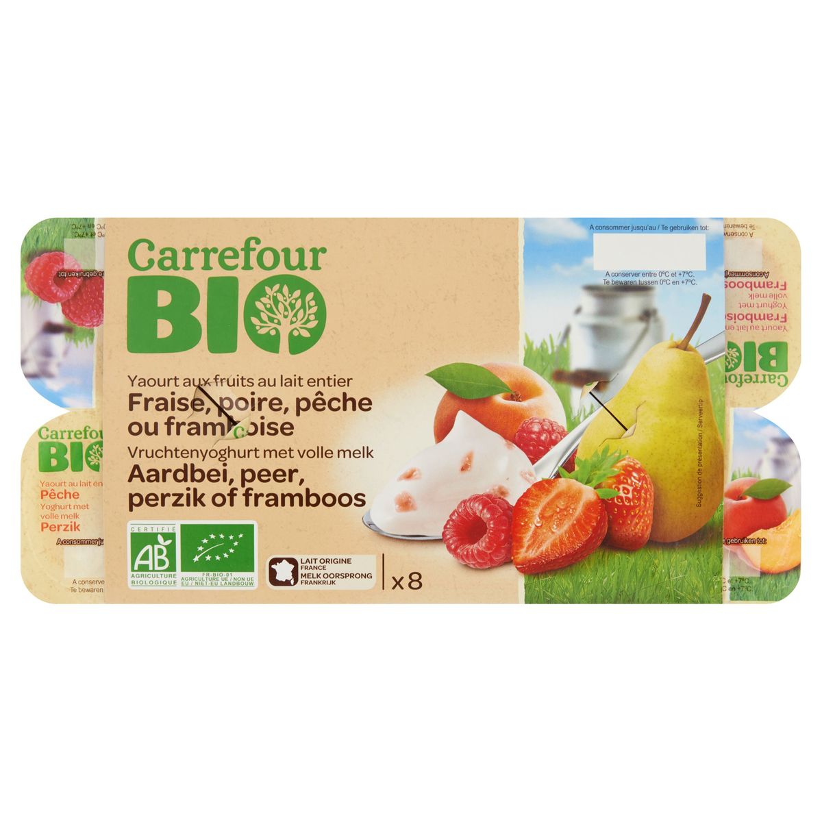 Carrefour Bio Vruchtenyoghurt met Volle Melk 8 x 125 g