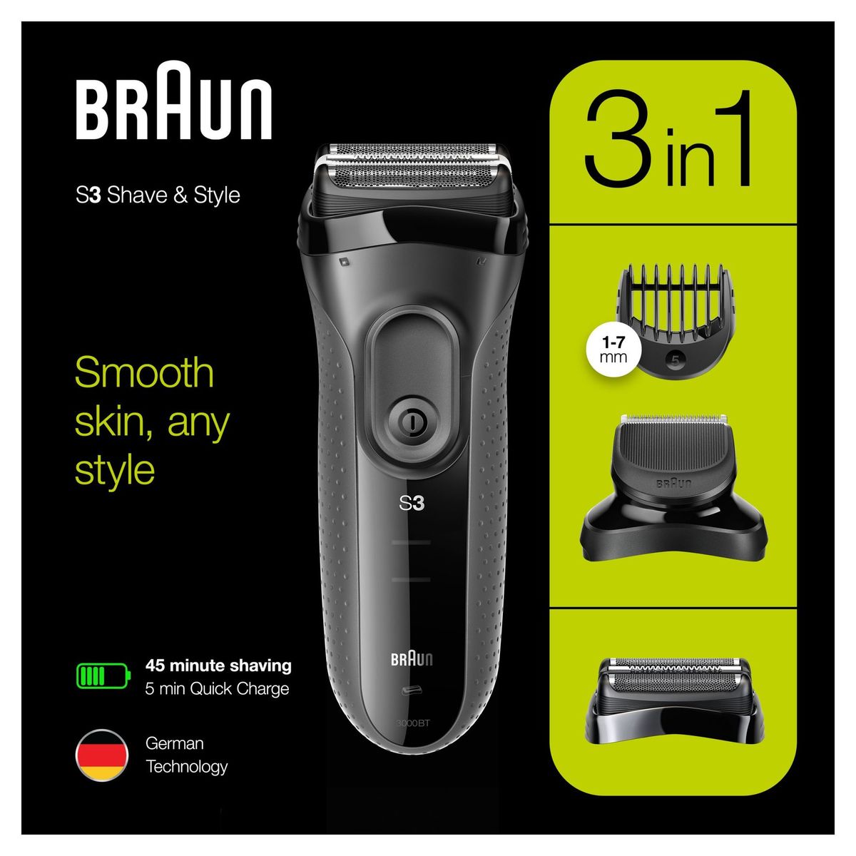 kreupel meesterwerk Viool Braun Series 3 Shave&Style 3000BT Elektrisch Scheerapparaat, Scheermes Voor  Mannen | Carrefour Site