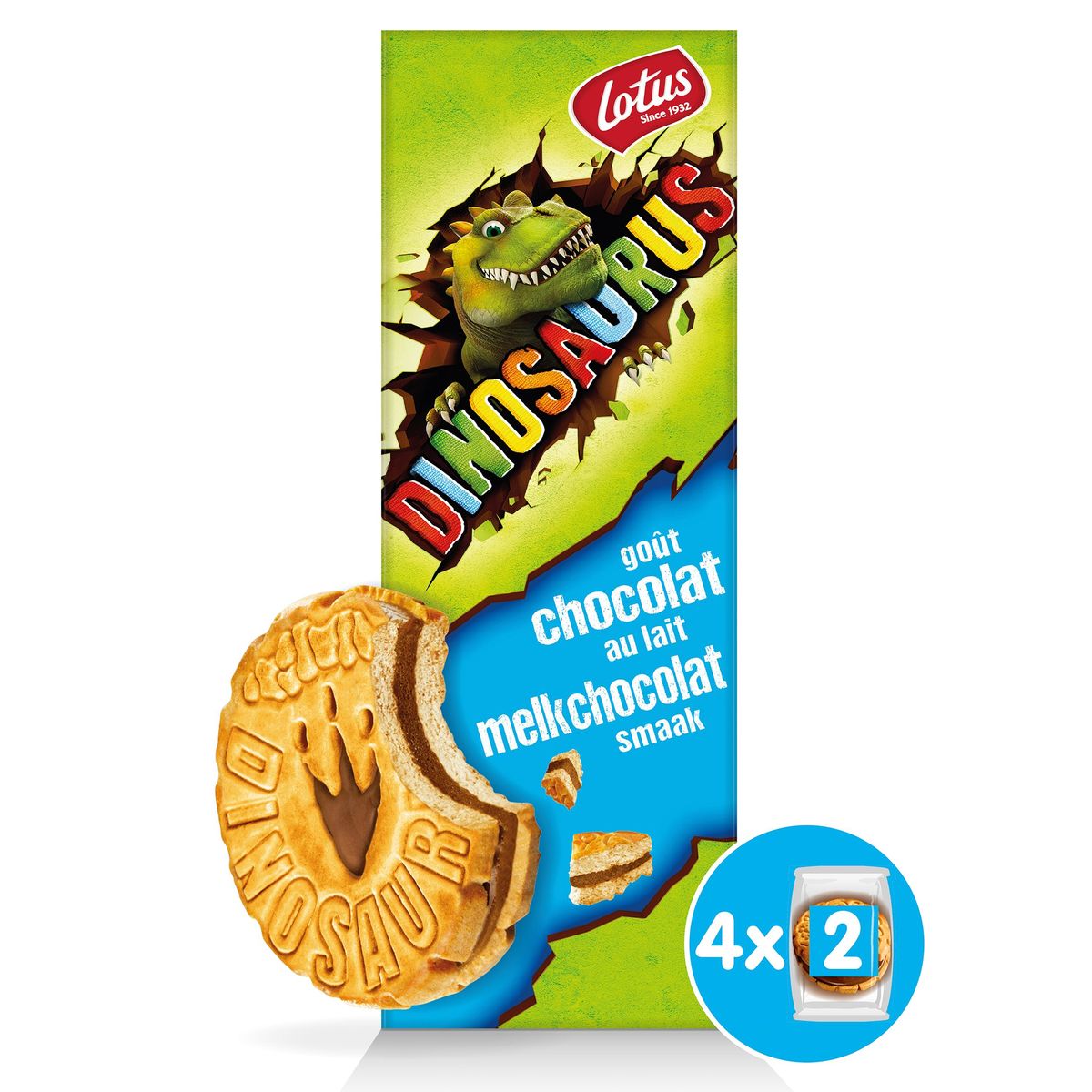 Lotus Dinosaurus Goût Chocolat au Lait 4 Sachets 170.6 g