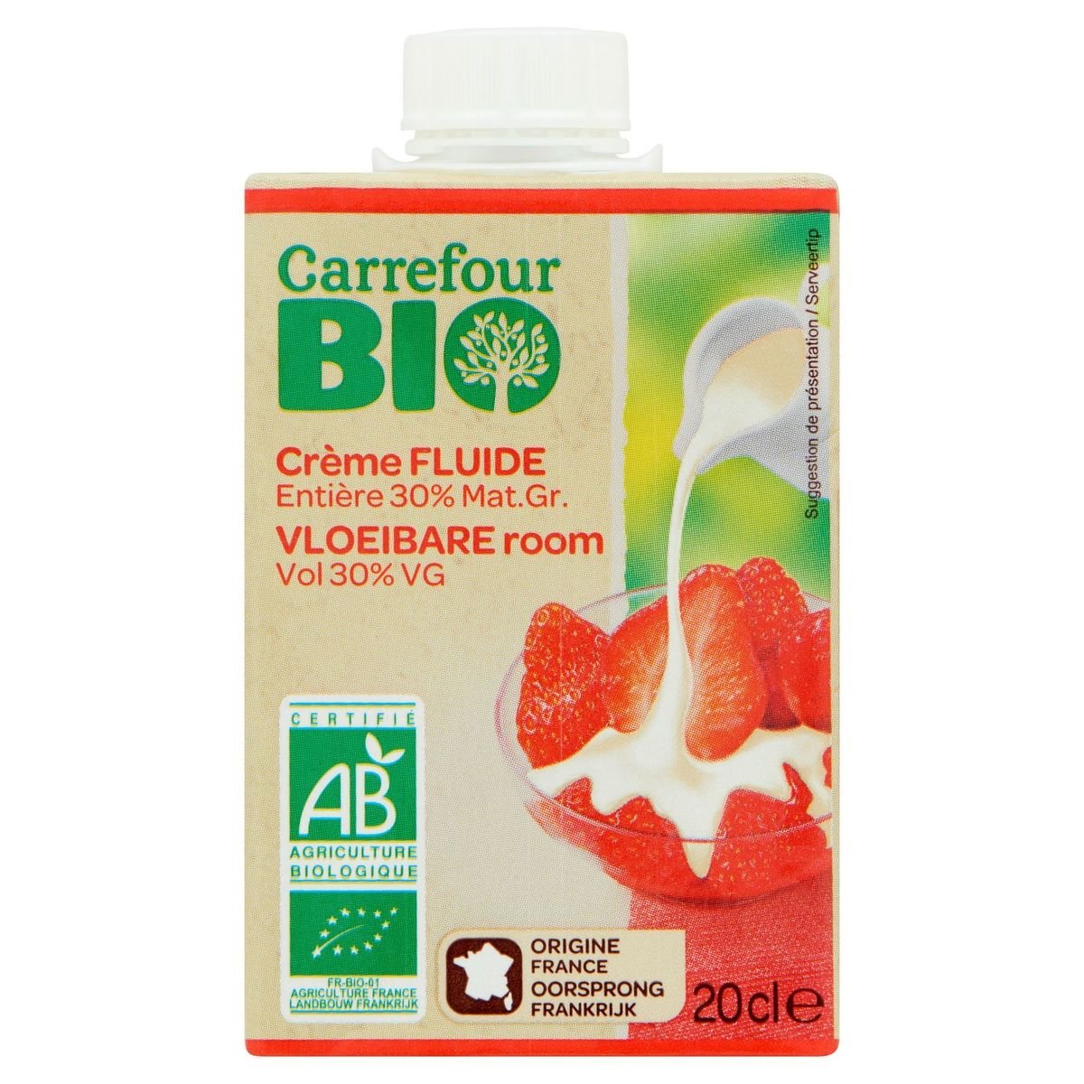 Carrefour Bio Crème Fluide Entière 30% Mat. Gr. 20 cl