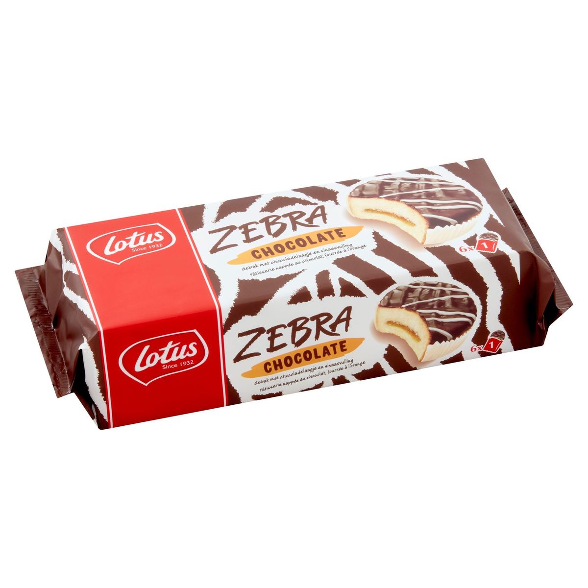 Lotus Zebra Chocolate Gebak Chocoladelaagje en Sinaasvulling 6 x 38.5g